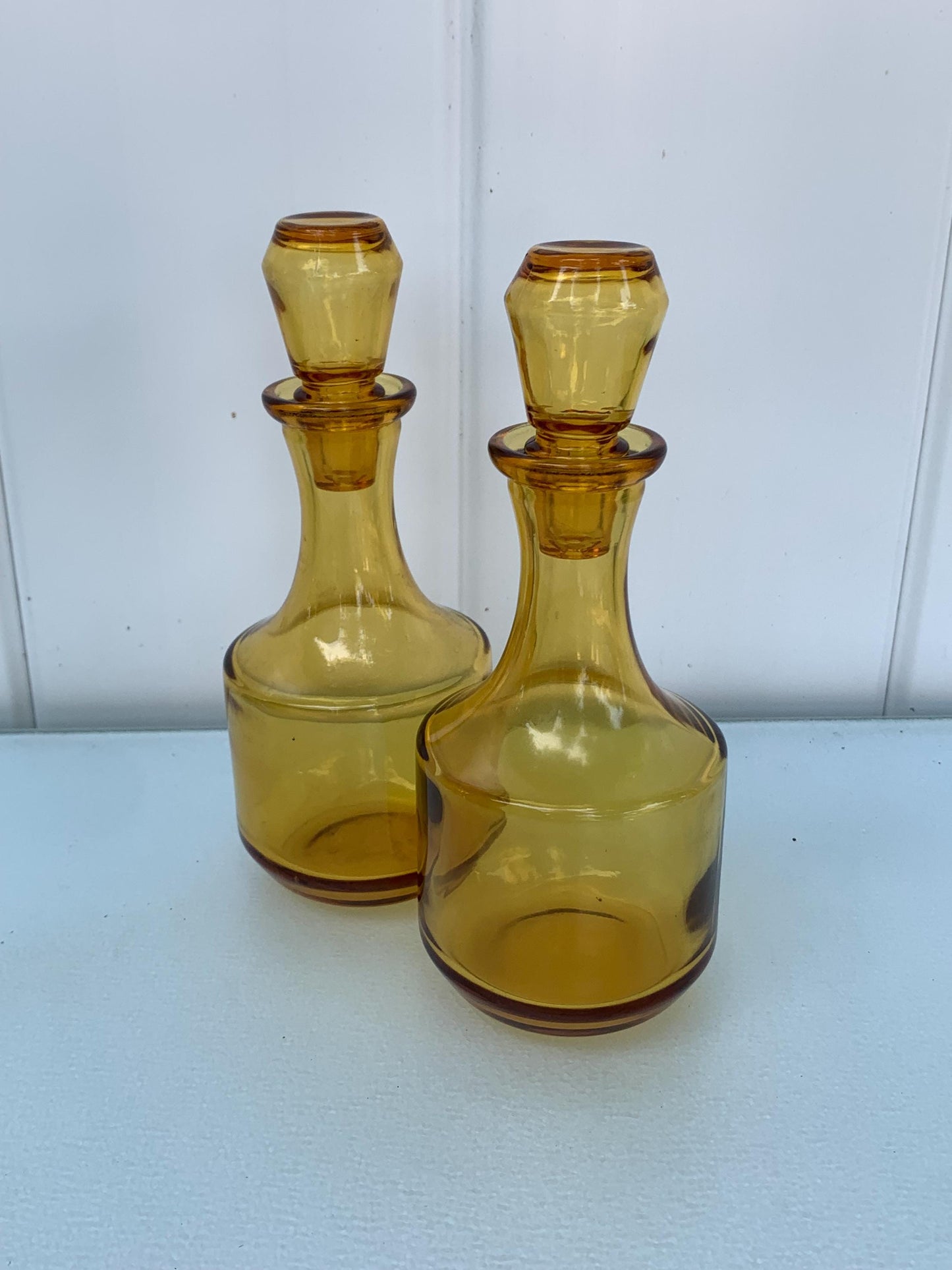 MCM Pair of Yellow Glass Cruet Bottle with Lids