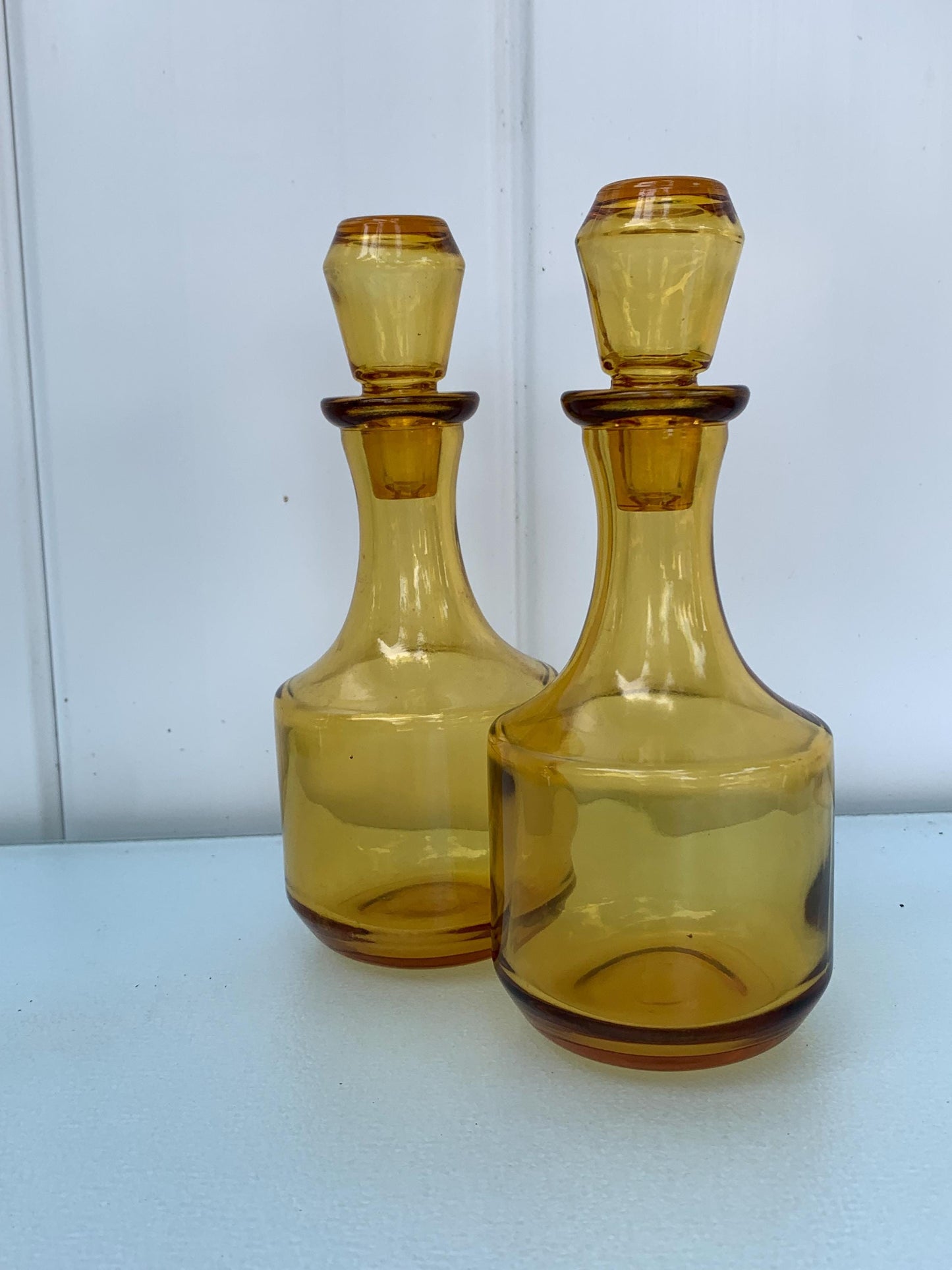MCM Pair of Yellow Glass Cruet Bottle with Lids