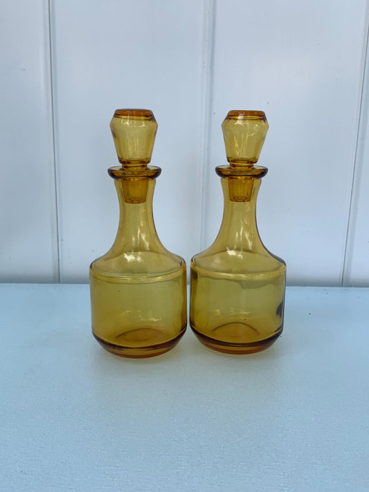 MCM Pair of Yellow Glass Cruet Bottle with Lids