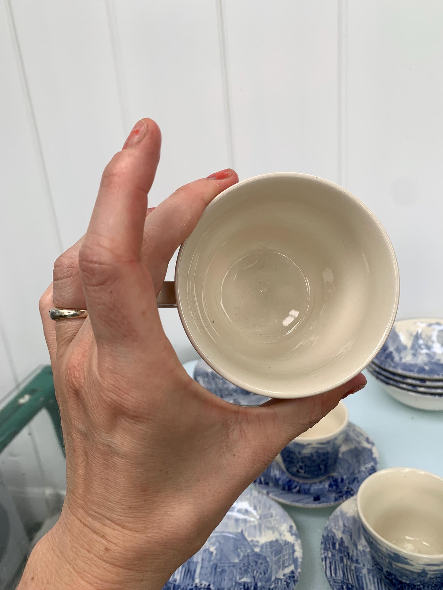 Set of 16 Vintage Classic Blue Transfer Ware Cup and Saucer Side Plate and Bowl Set