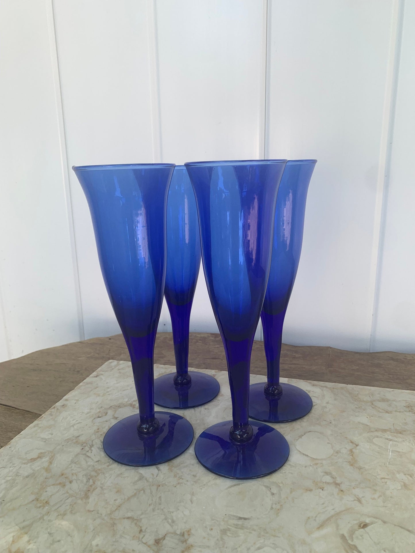 Set of 4 Retro Cobalt Blue Glasses