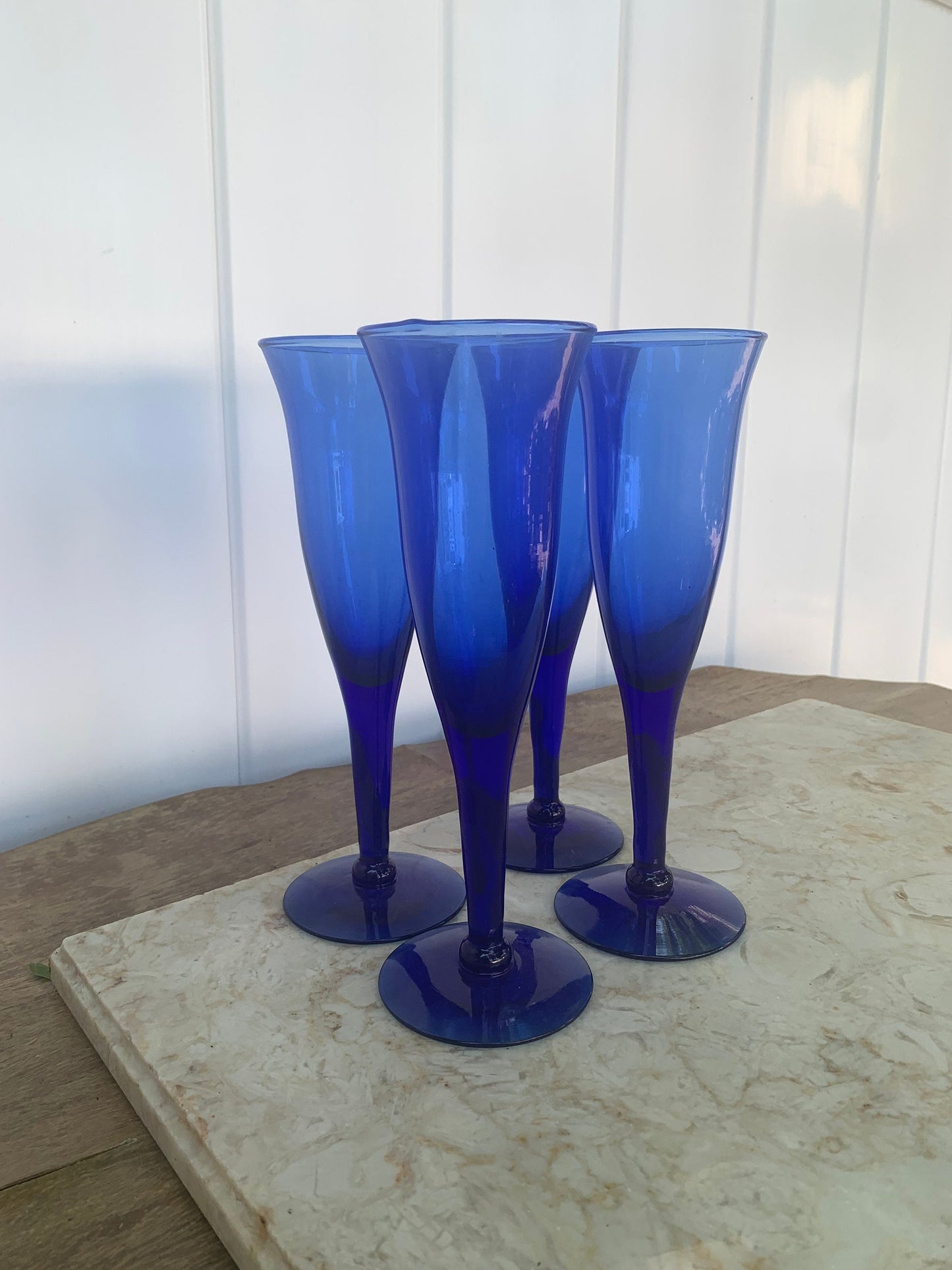 Set of 4 Retro Cobalt Blue Glasses