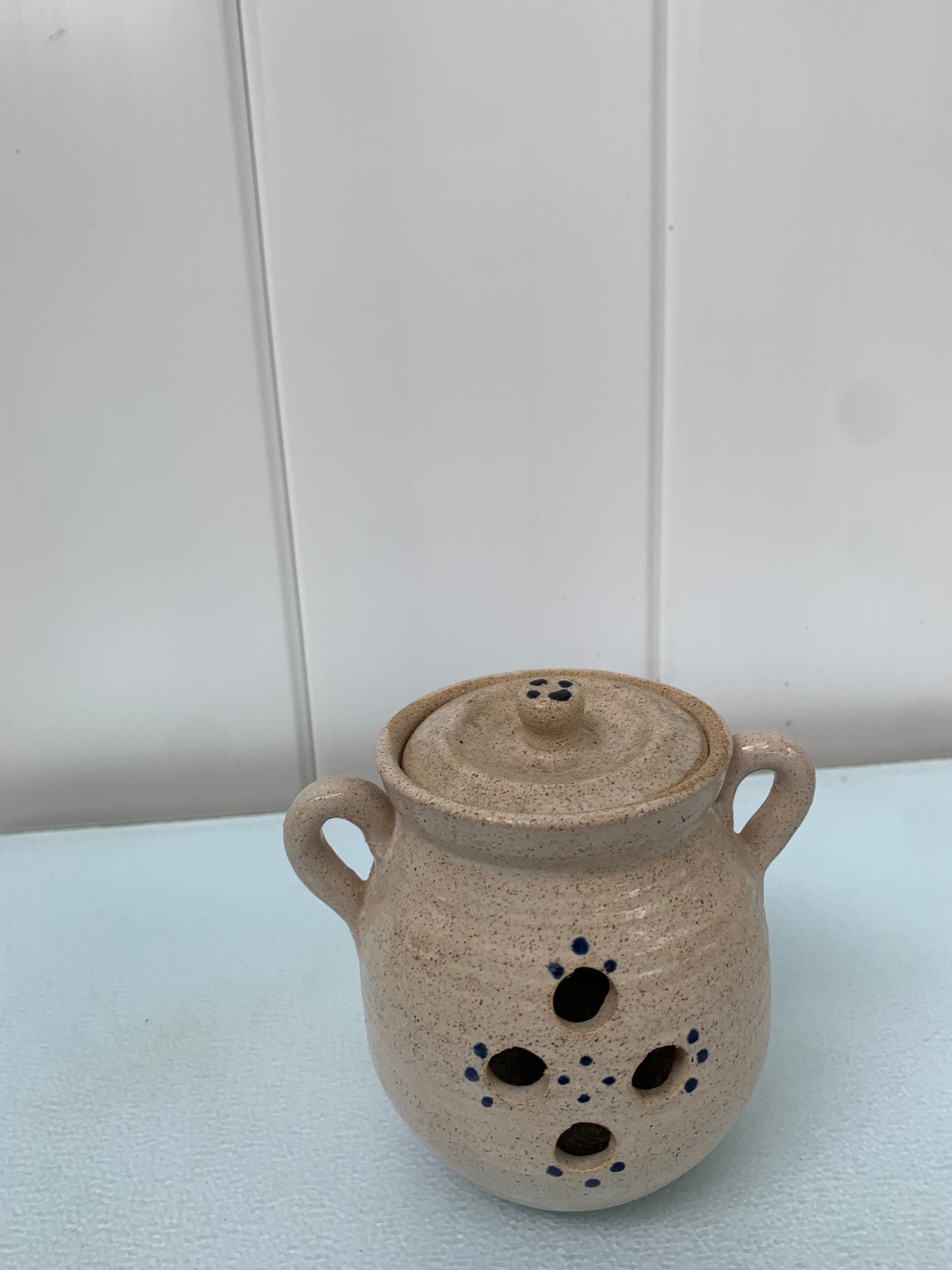 Handmade Natural Pottery Lidded Garlic Jar