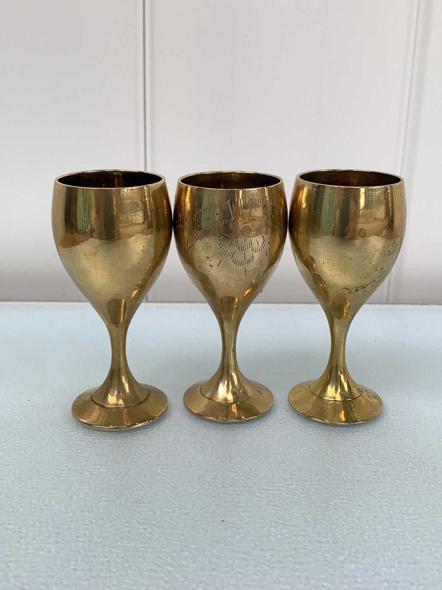 Set of 3 Small Vintage Brass Chalices