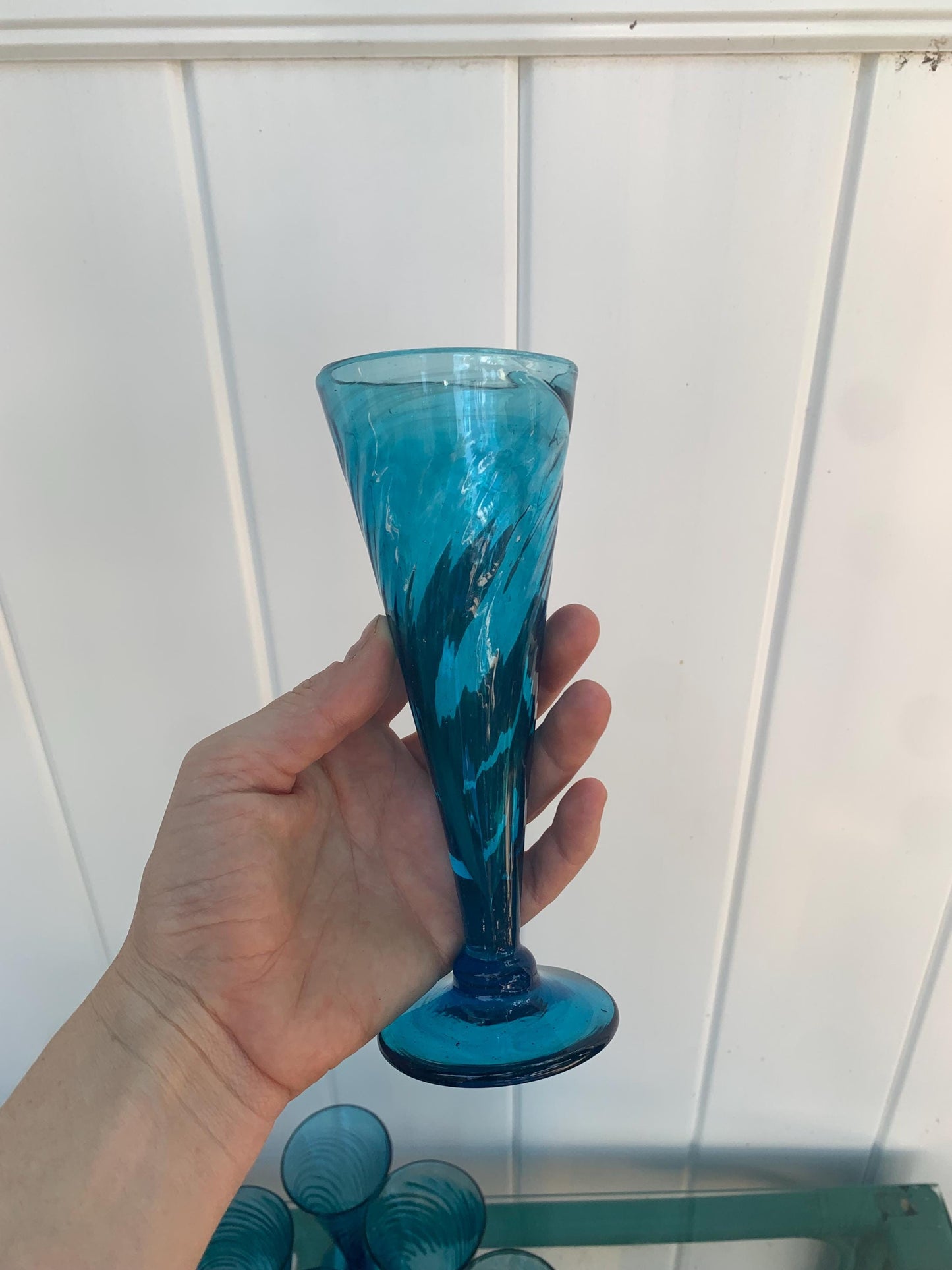 Set of 6 Handblown Blueberry Glass Swirl Wine Glasses