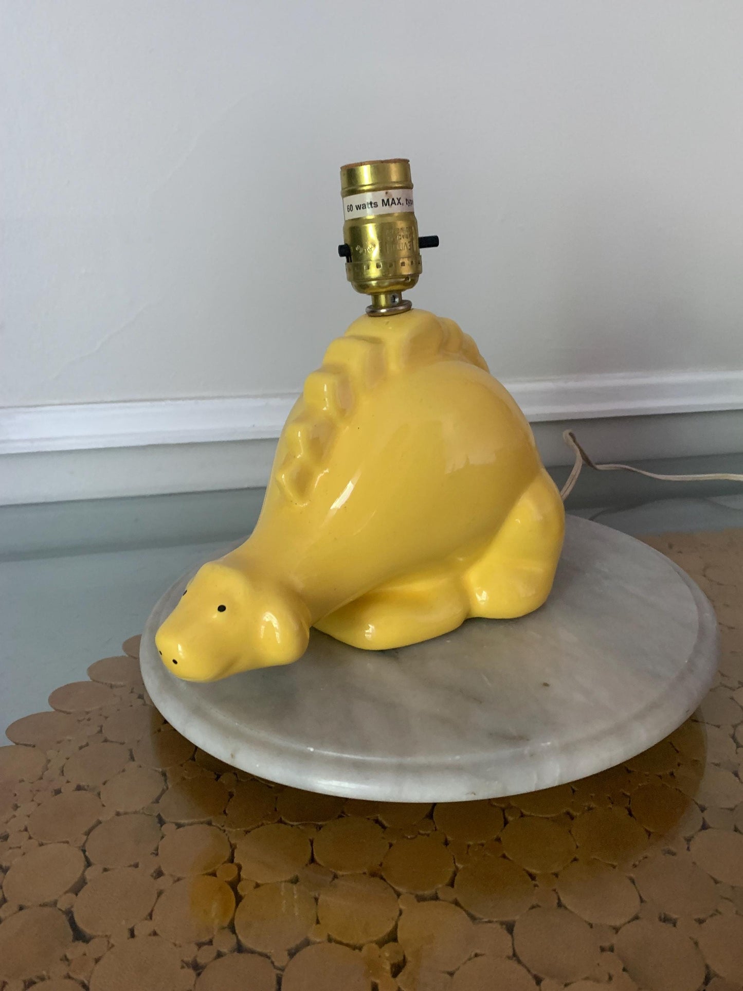 Retro Medium Yellow Ceramic Stegosaurus Lamp No Shade