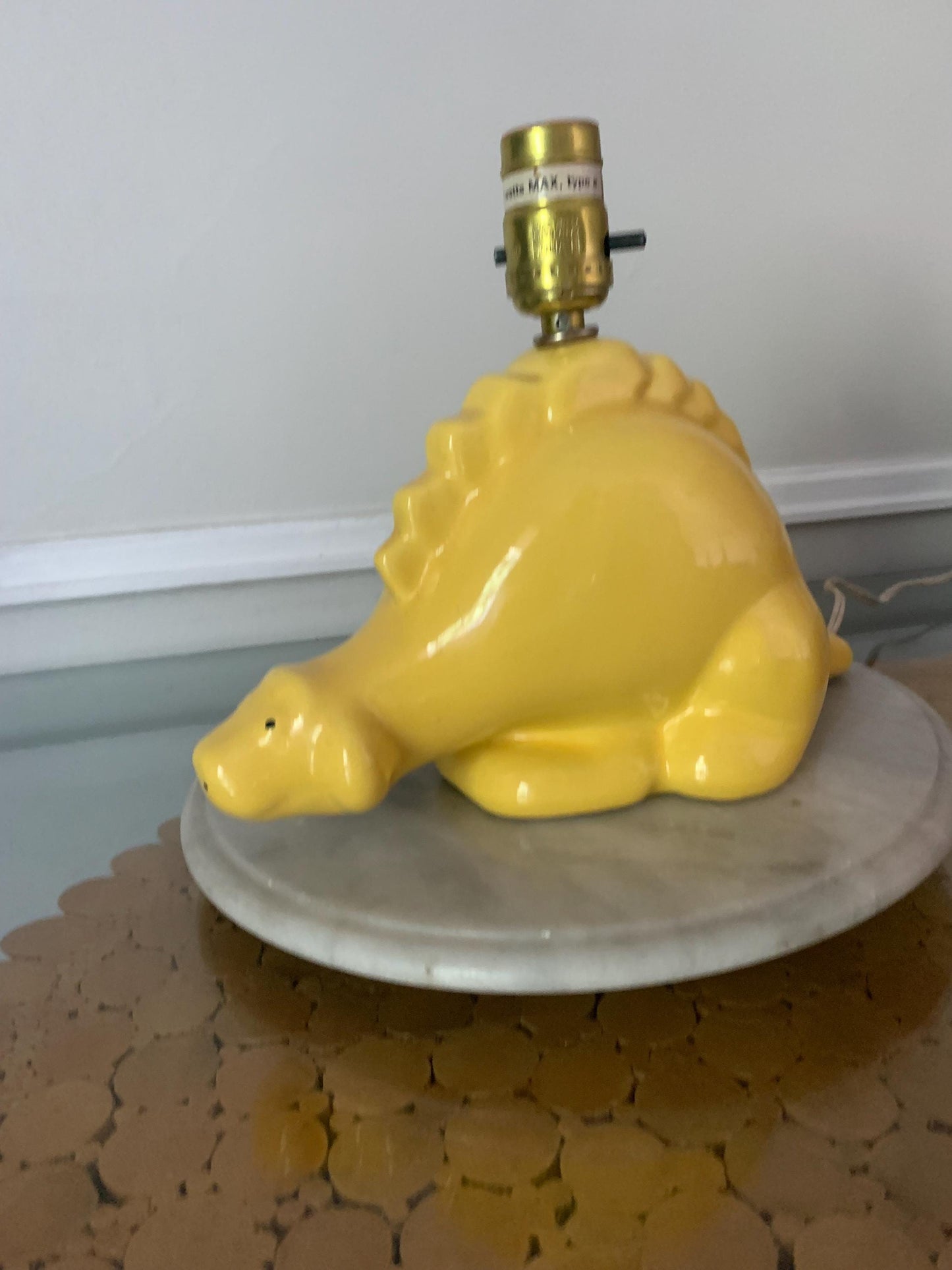 Retro Medium Yellow Ceramic Stegosaurus Lamp No Shade
