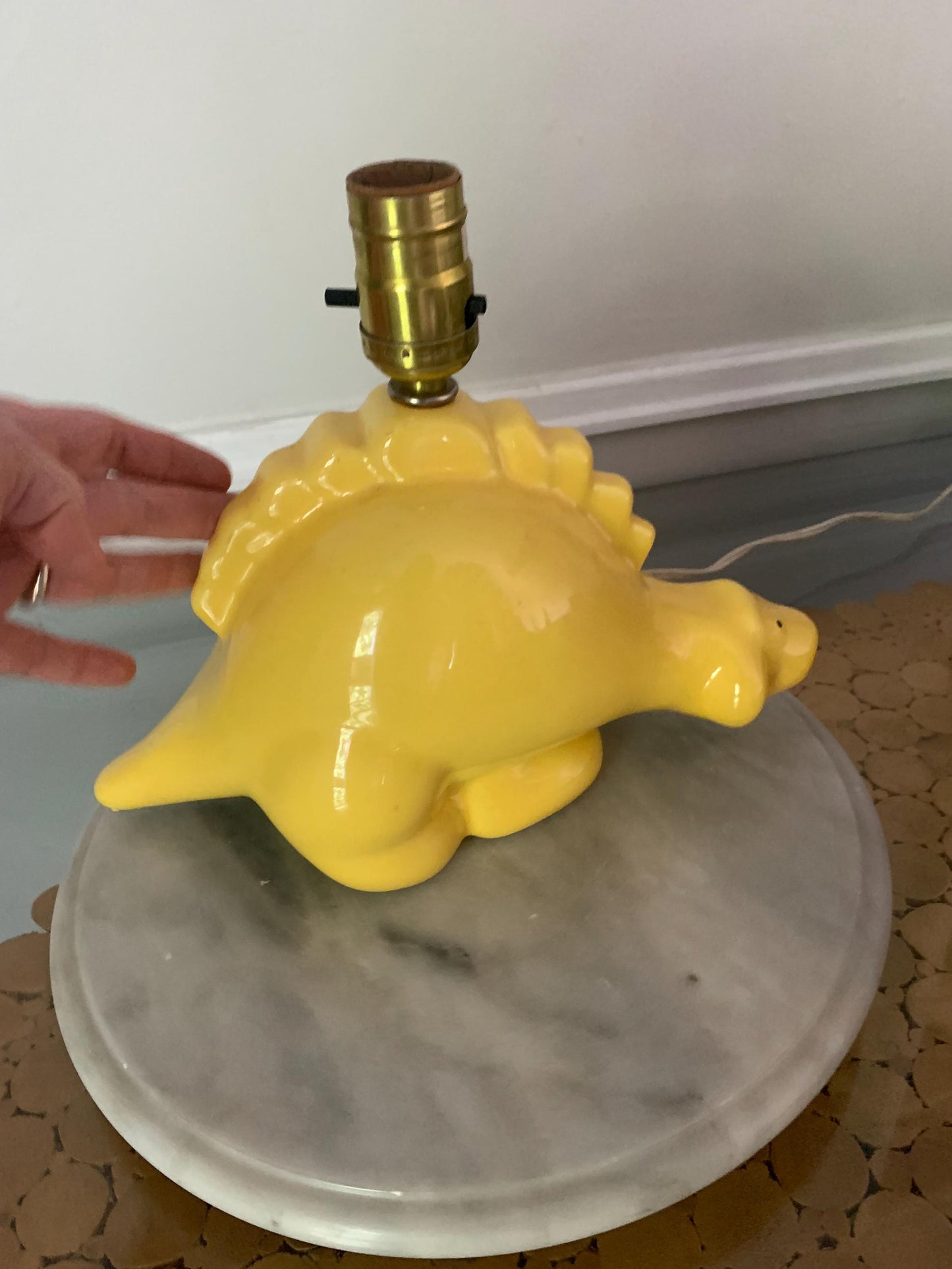 Retro Medium Yellow Ceramic Stegosaurus Lamp No Shade
