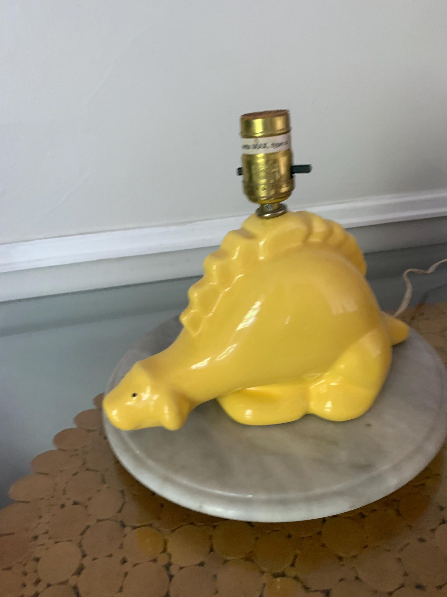 Retro Medium Yellow Ceramic Stegosaurus Lamp No Shade
