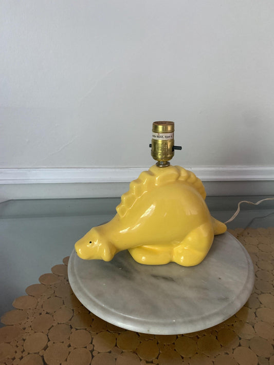 Retro Medium Yellow Ceramic Stegosaurus Lamp No Shade