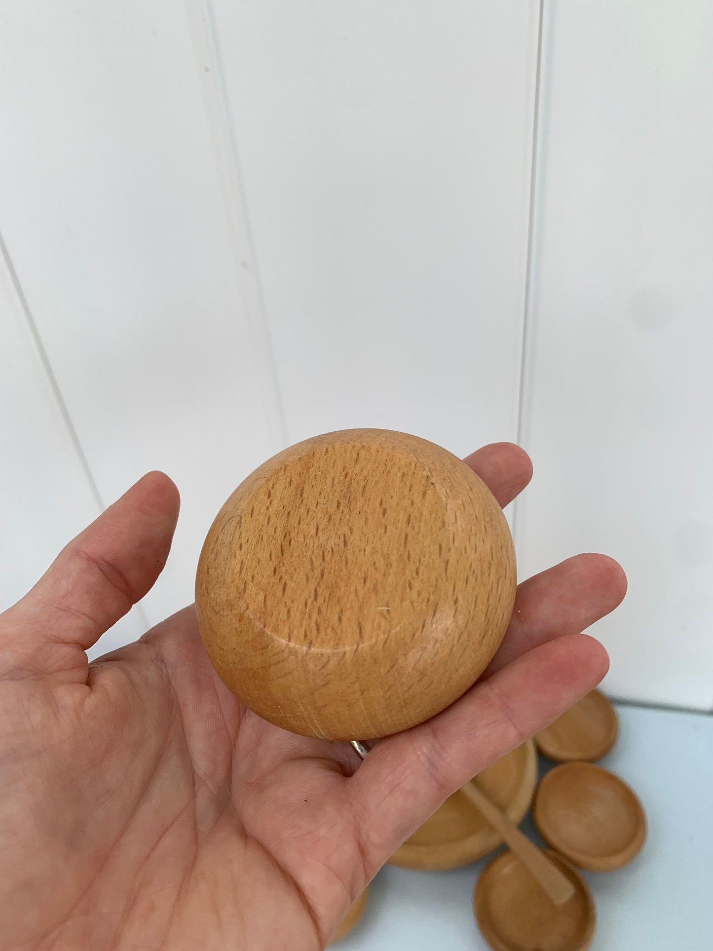 Vintage Maple Wood Condiment Bowl with 6 Mini Bowls and Spoon