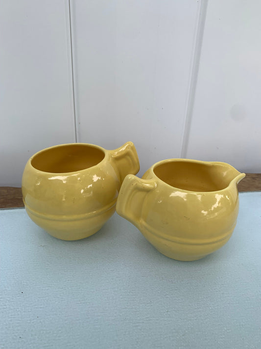 Vintage Yellow California Pottery Cream and Sugar