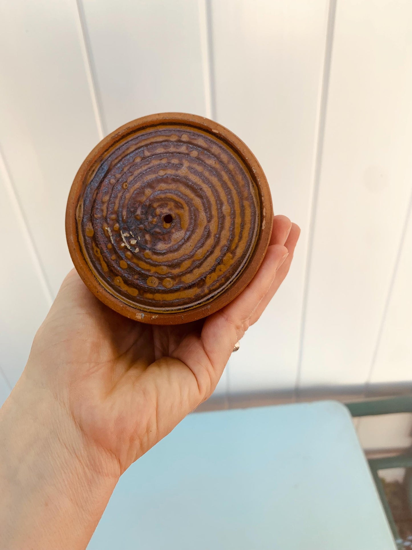 MCM Brown Drip Glaze Pottery Candle Holder