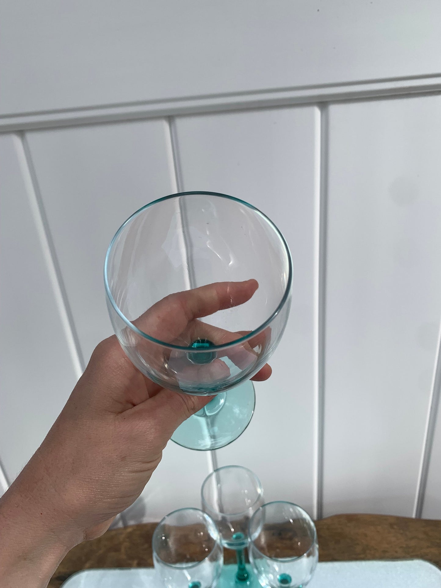 Retro Set of 4 Deep Teal Stem Wine Glasses