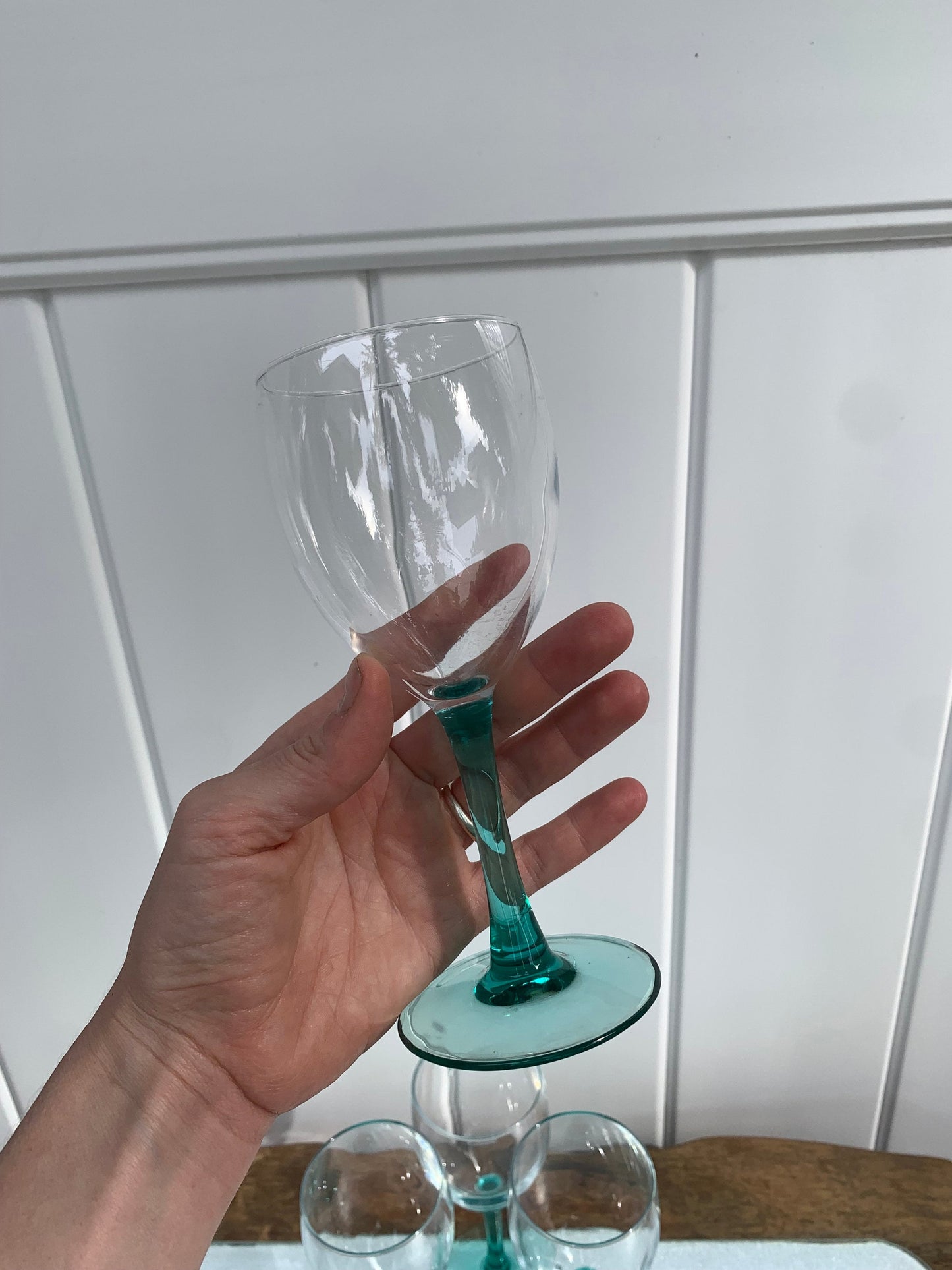 Retro Set of 4 Deep Teal Stem Wine Glasses