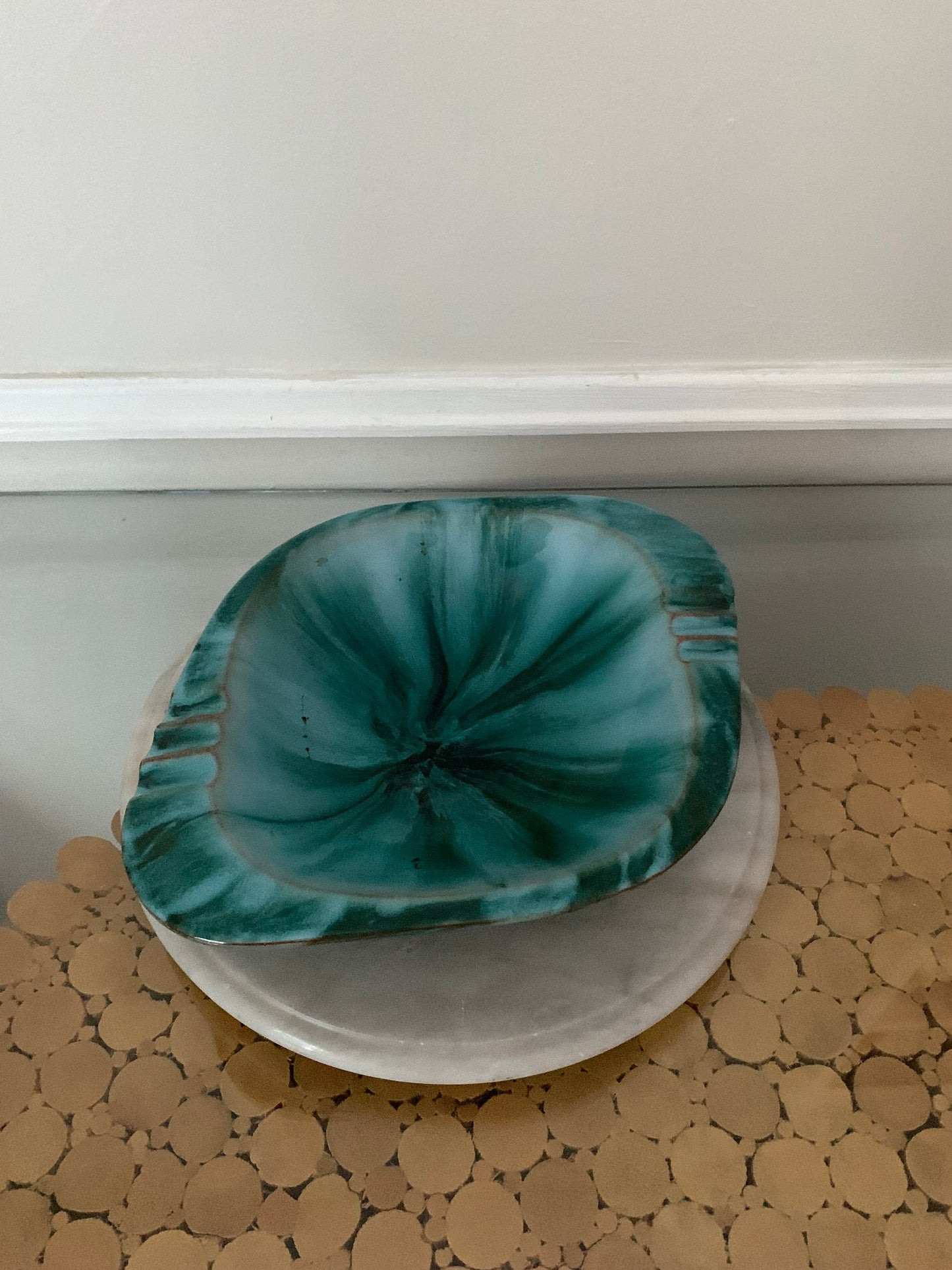 Vintage Blue Mountain Pottery Oval Turquoise Drip Ceramic Ashtray Made in Canada