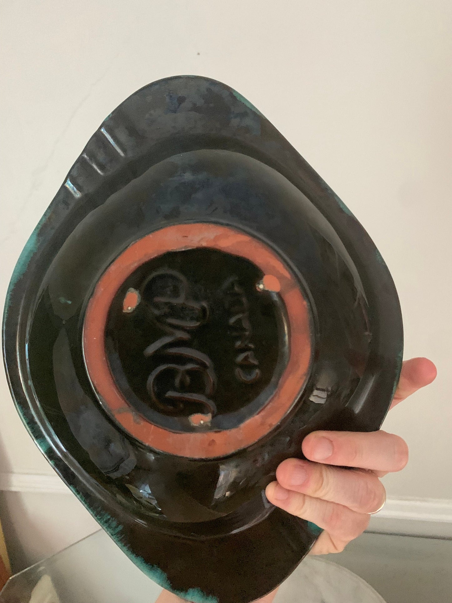 Vintage Blue Mountain Pottery Oval Turquoise Drip Ceramic Ashtray Made in Canada