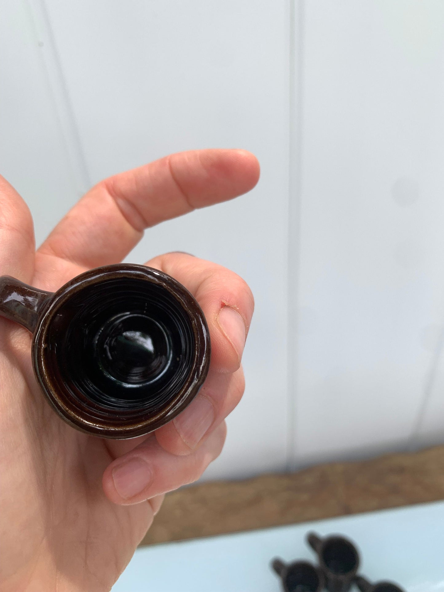 Set of 6 Teeny Ceramic Glazed Brown Mugs