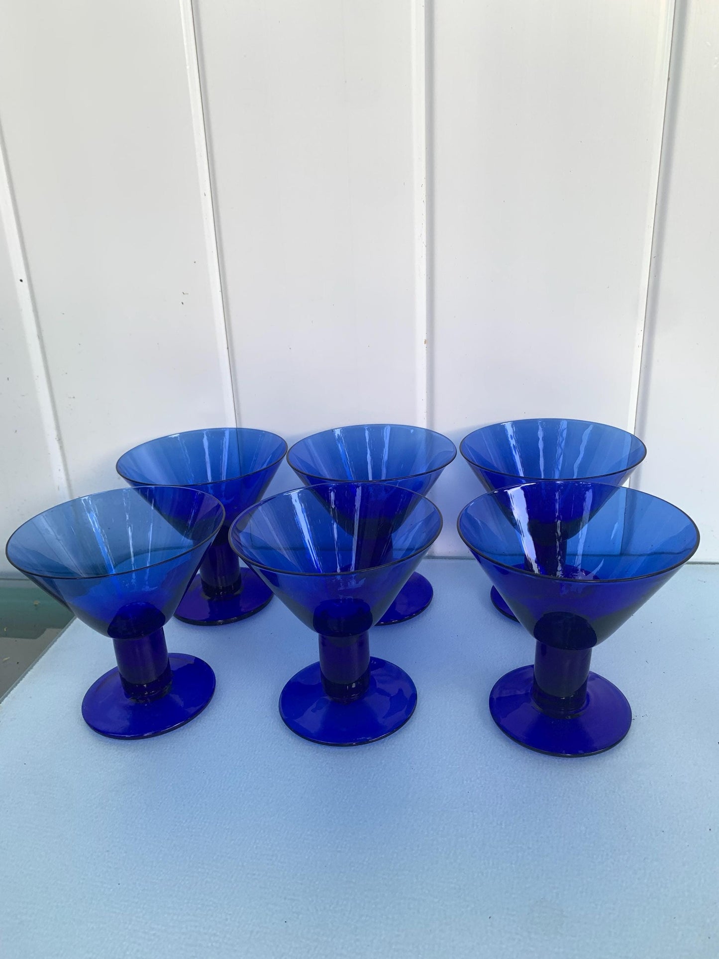 Vintage Set of 6 Short Cobalt Blue Martini Glasses