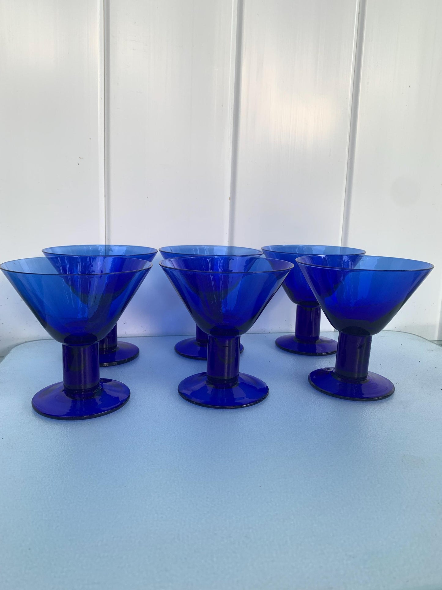 Vintage Set of 6 Short Cobalt Blue Martini Glasses