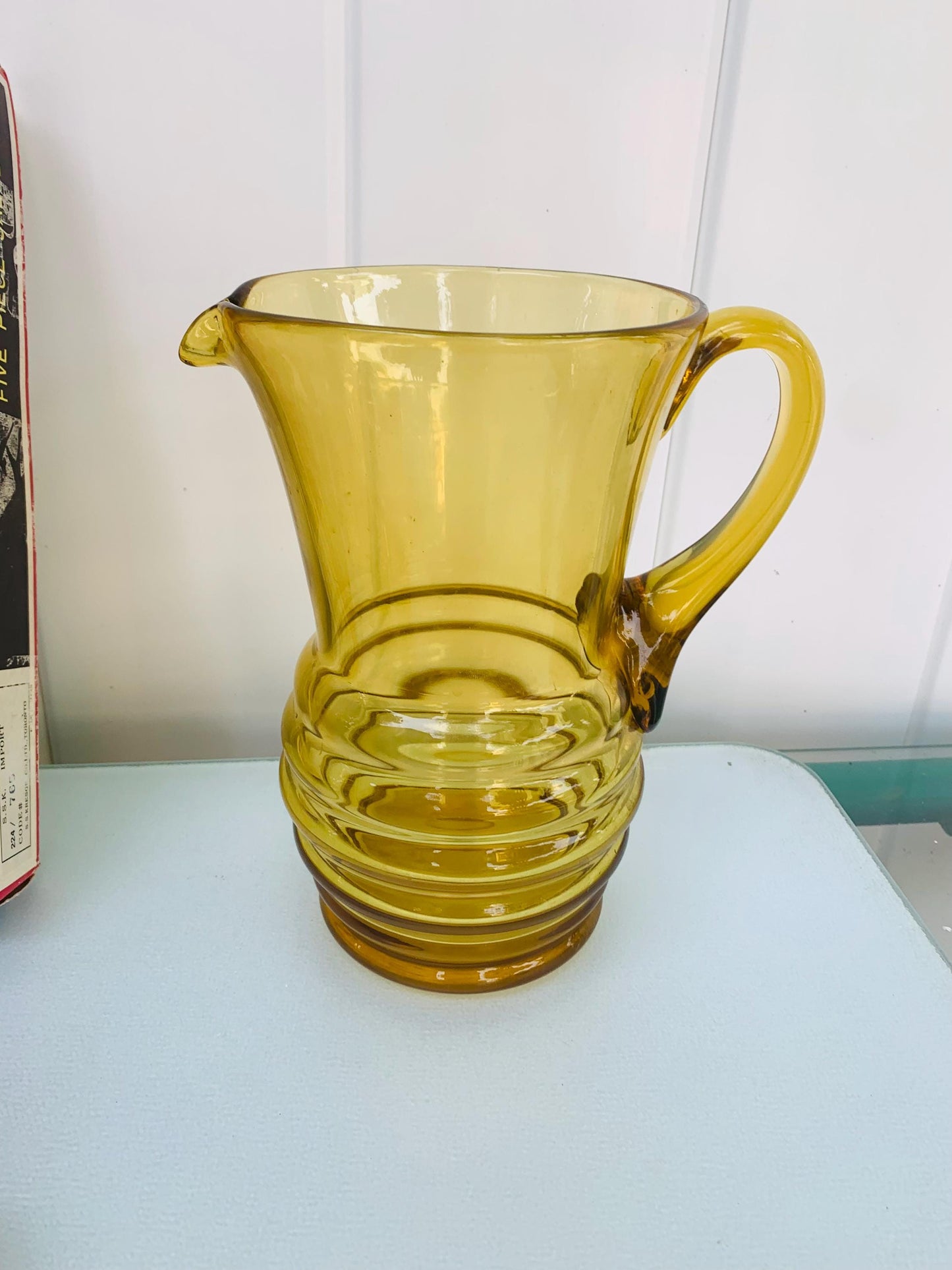 MCM Yellow Glass Pitcher with Beehive Bottom