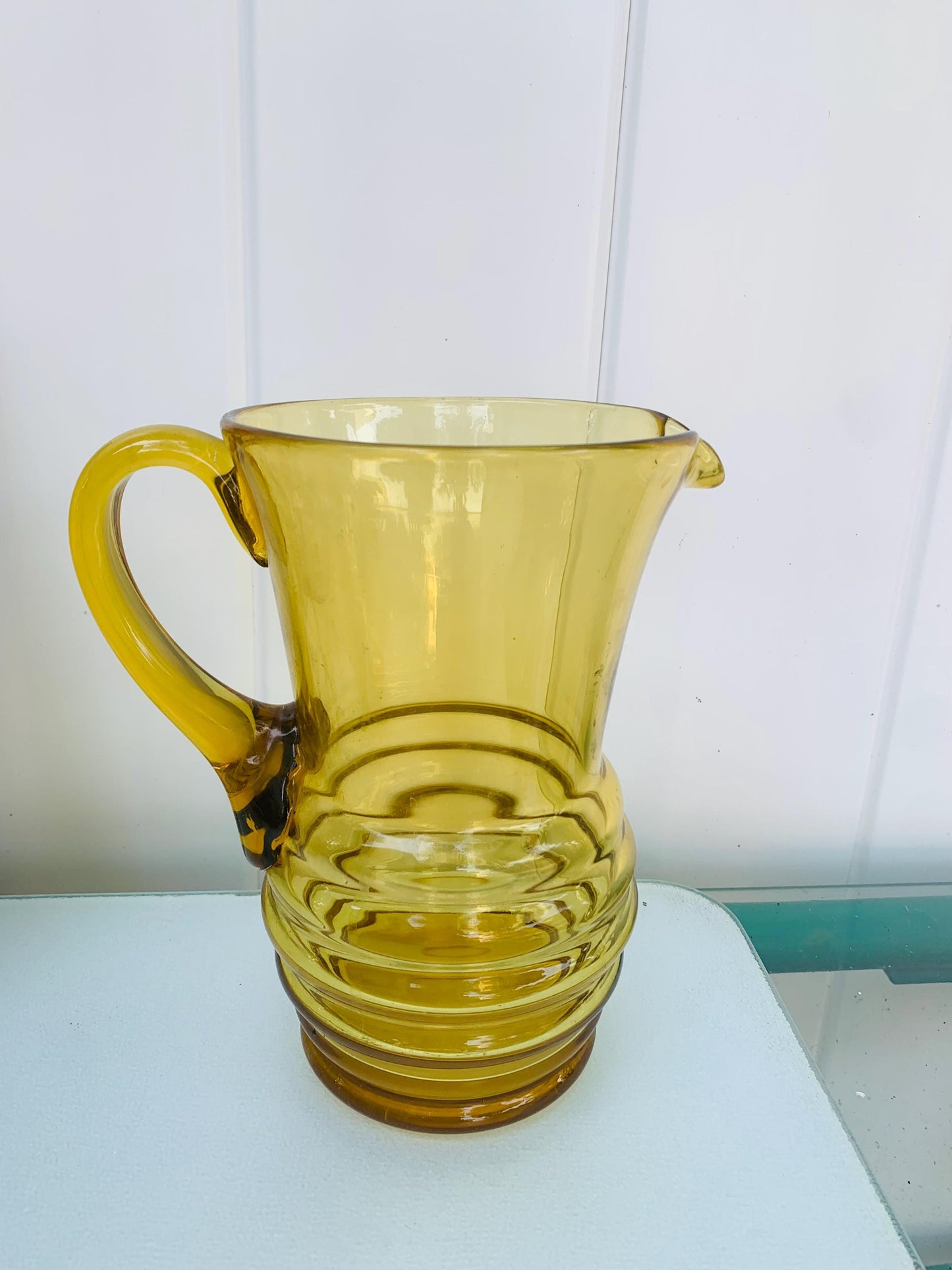 MCM Yellow Glass Pitcher with Beehive Bottom