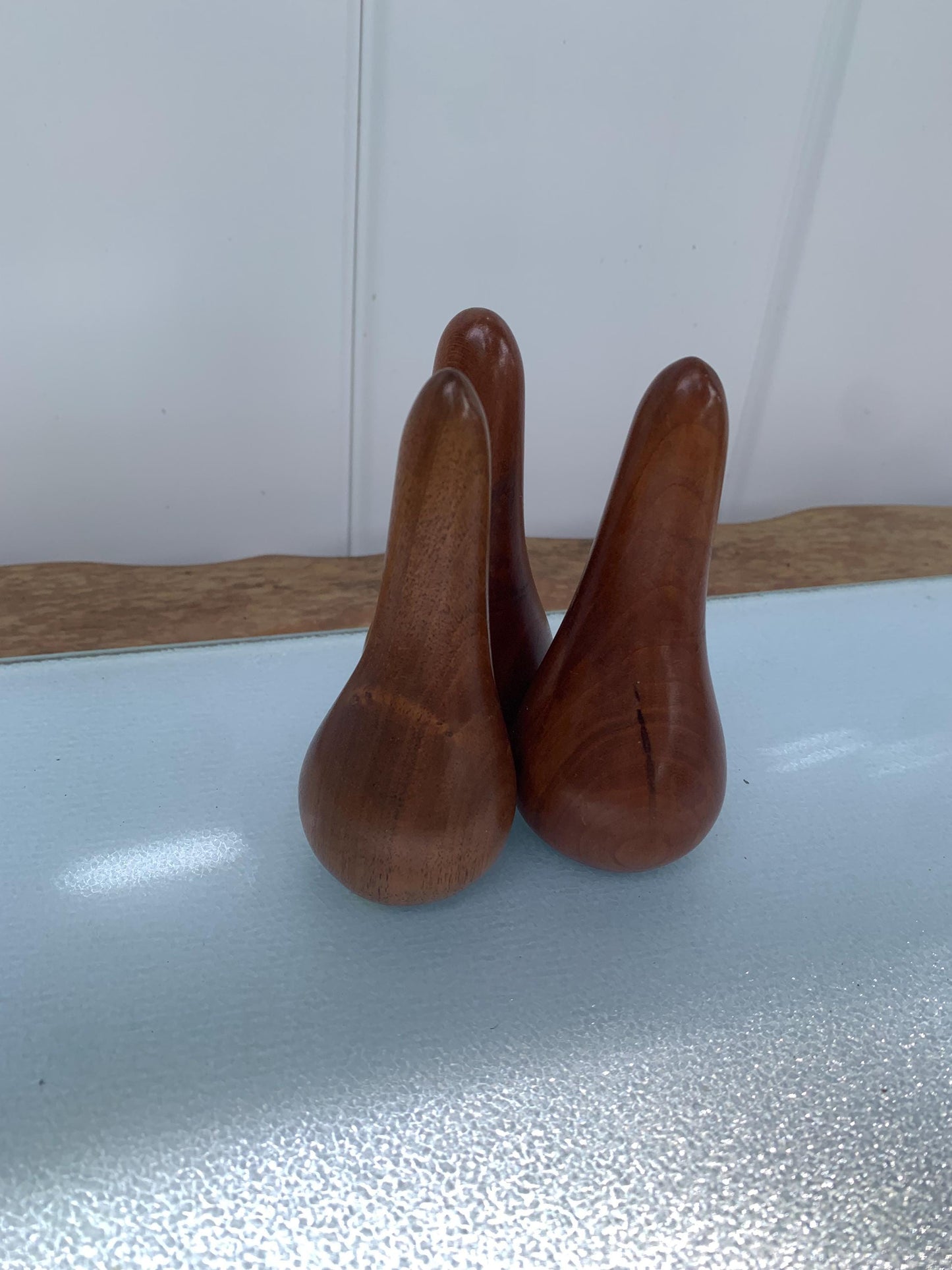 Set of 3 MCM Small Carved Wood Pears Made in Canada