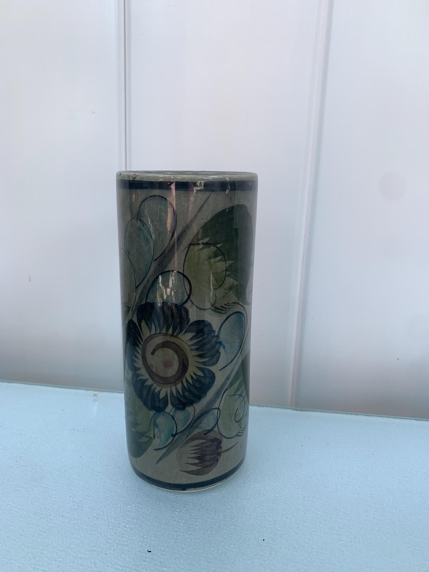 Retro Deep Green Hand Painted Vase
