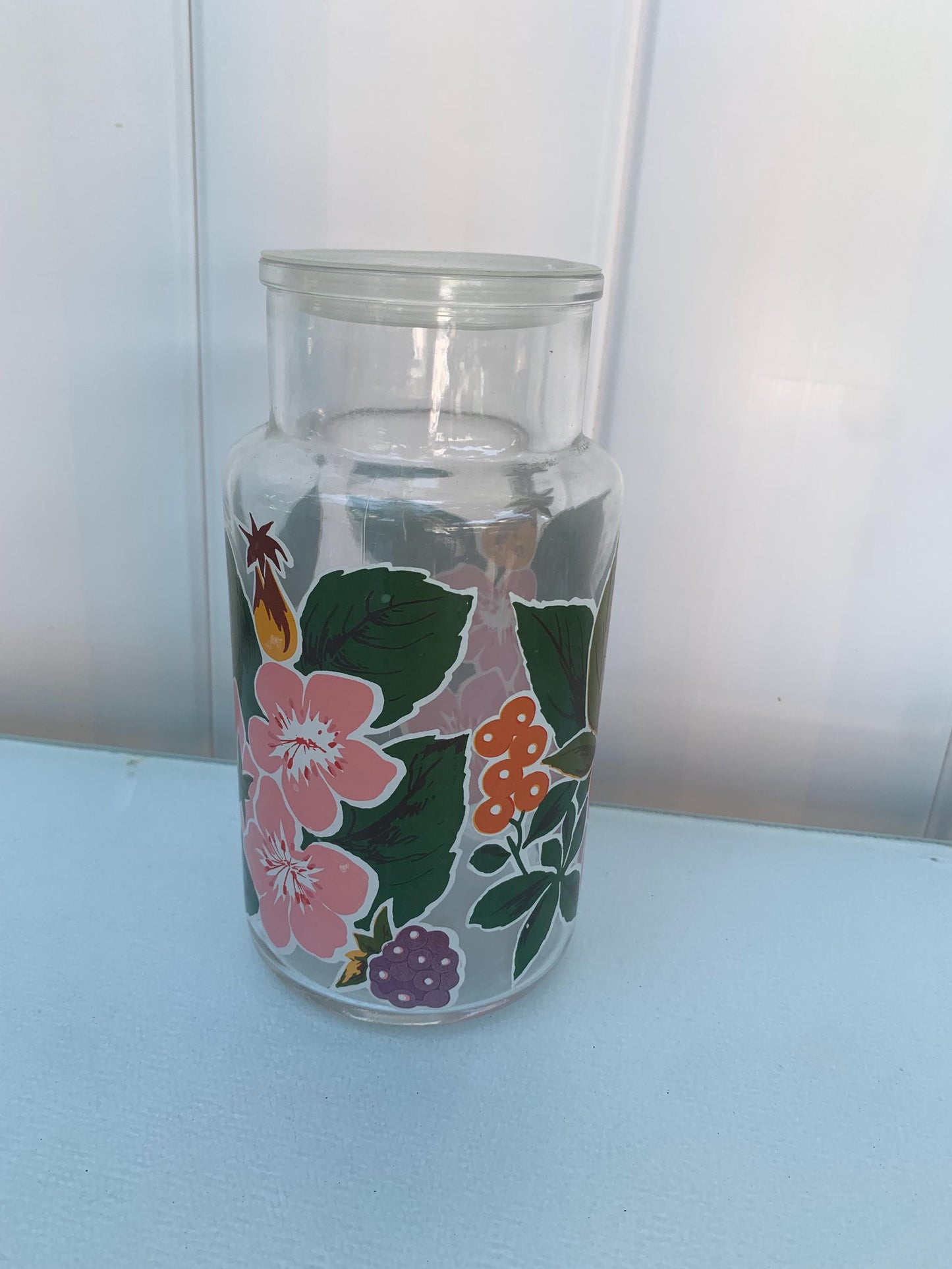 Vintage Sealed Flower Glass Kitchen Jar Made in Italy