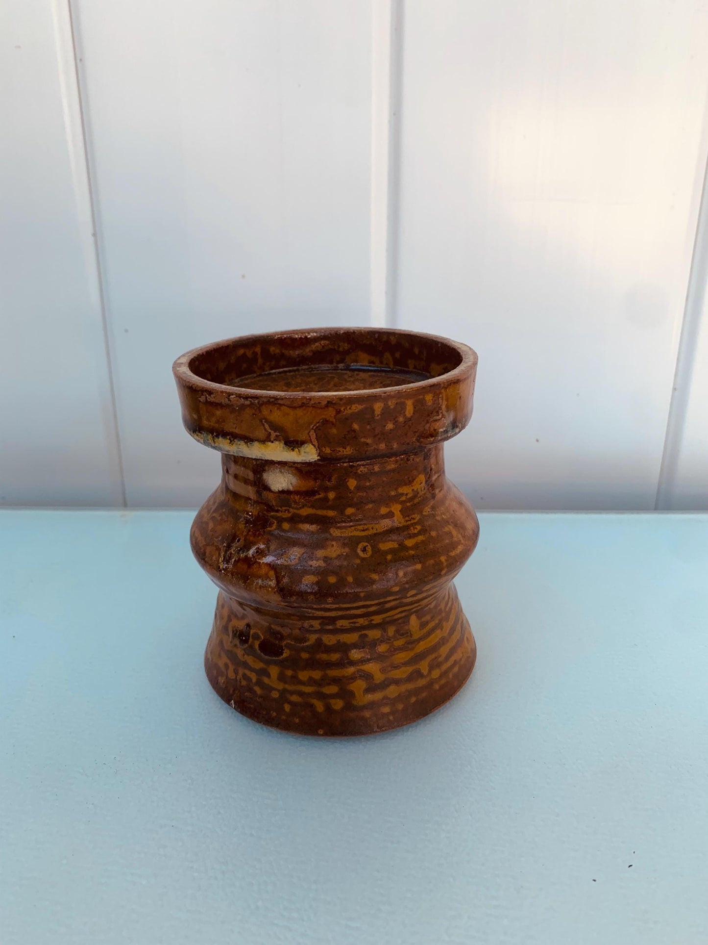 MCM Brown Drip Glaze Pottery Candle Holder