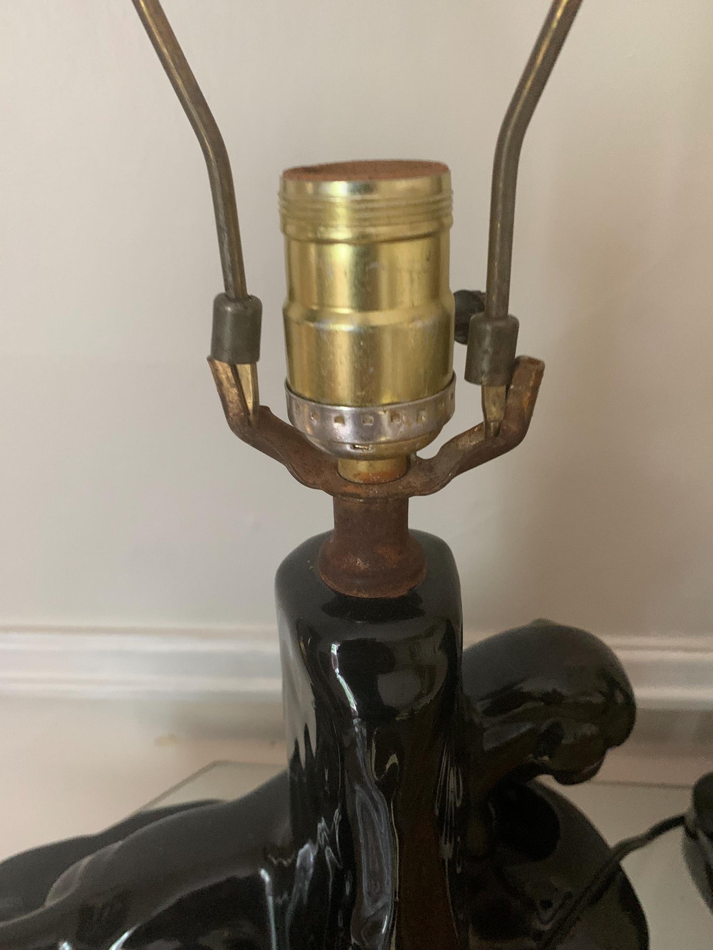 Pair of  Mid-Century Ceramic Black Panther Planter Lamps No Shades