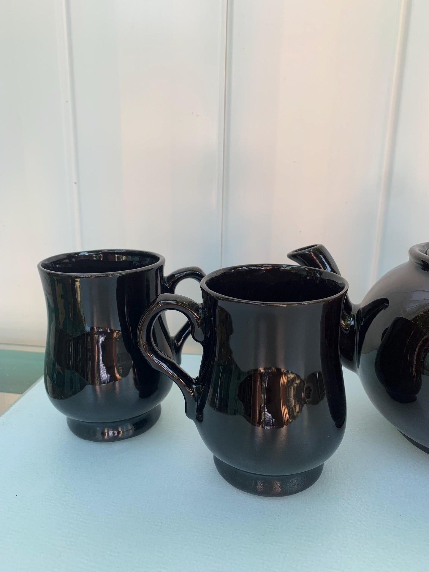 Vintage Deep Chocolate CauldonPottery Teapot and Pair of Mugs Made in England