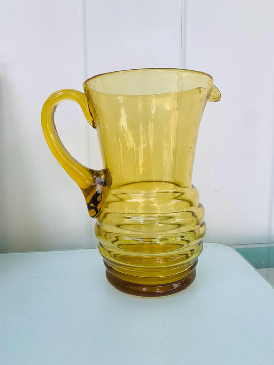 MCM Yellow Glass Pitcher with Beehive Bottom