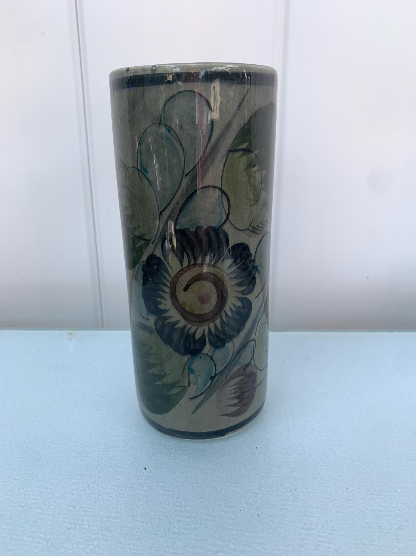 Retro Deep Green Hand Painted Vase