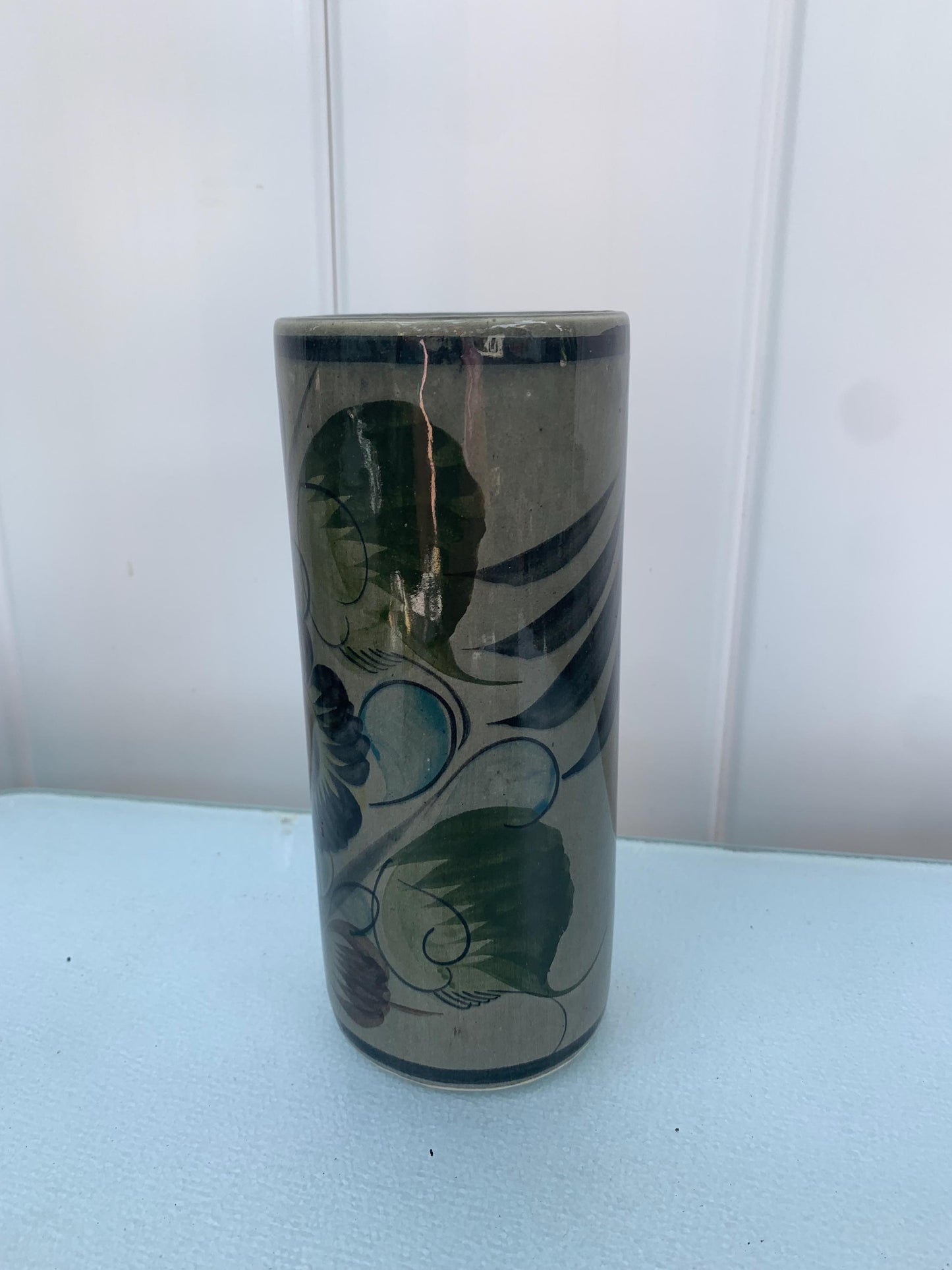 Retro Deep Green Hand Painted Vase