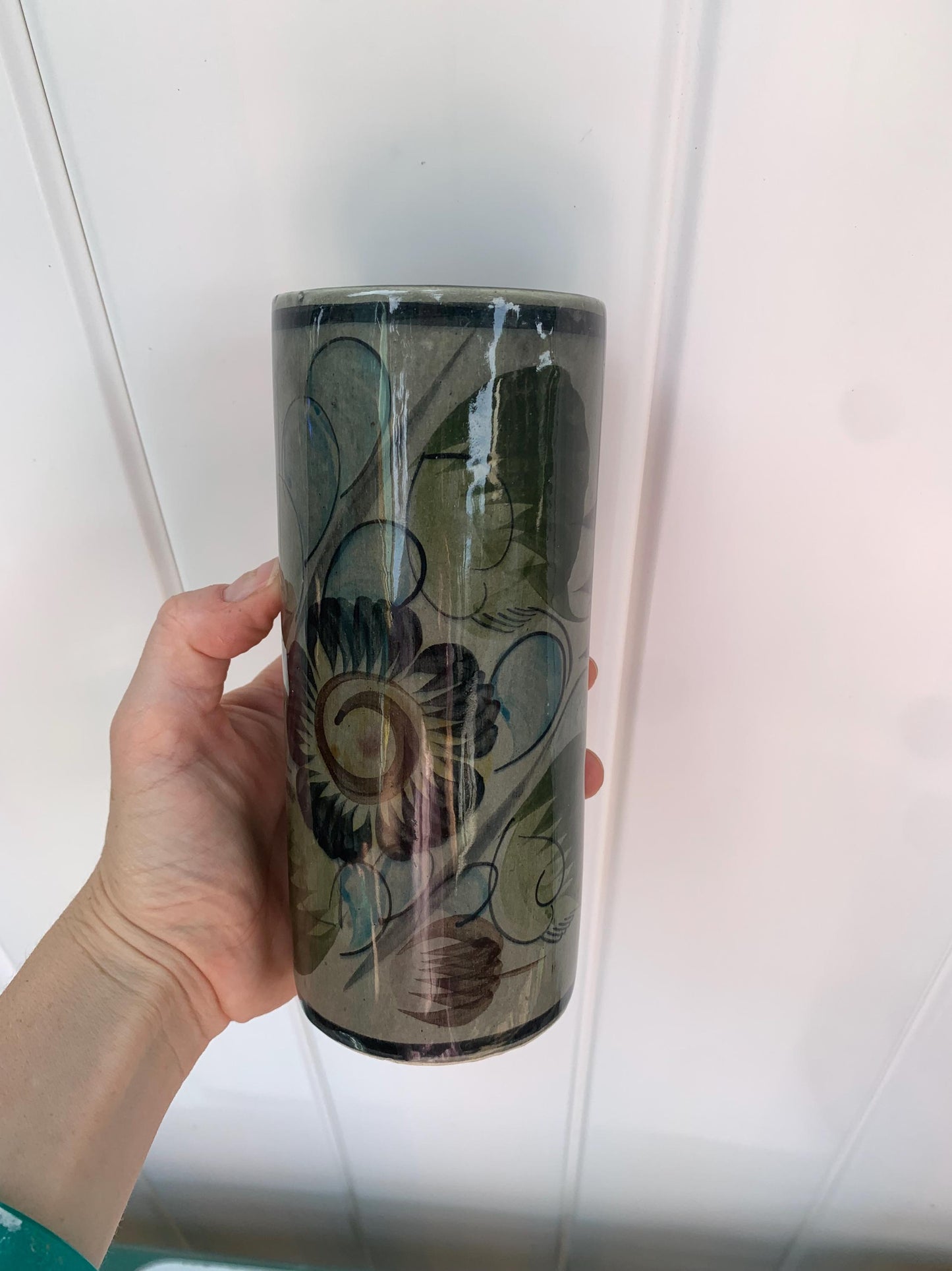 Retro Deep Green Hand Painted Vase