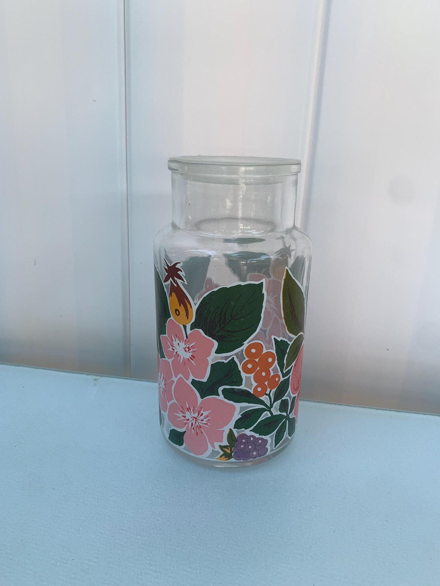 Vintage Sealed Flower Glass Kitchen Jar Made in Italy