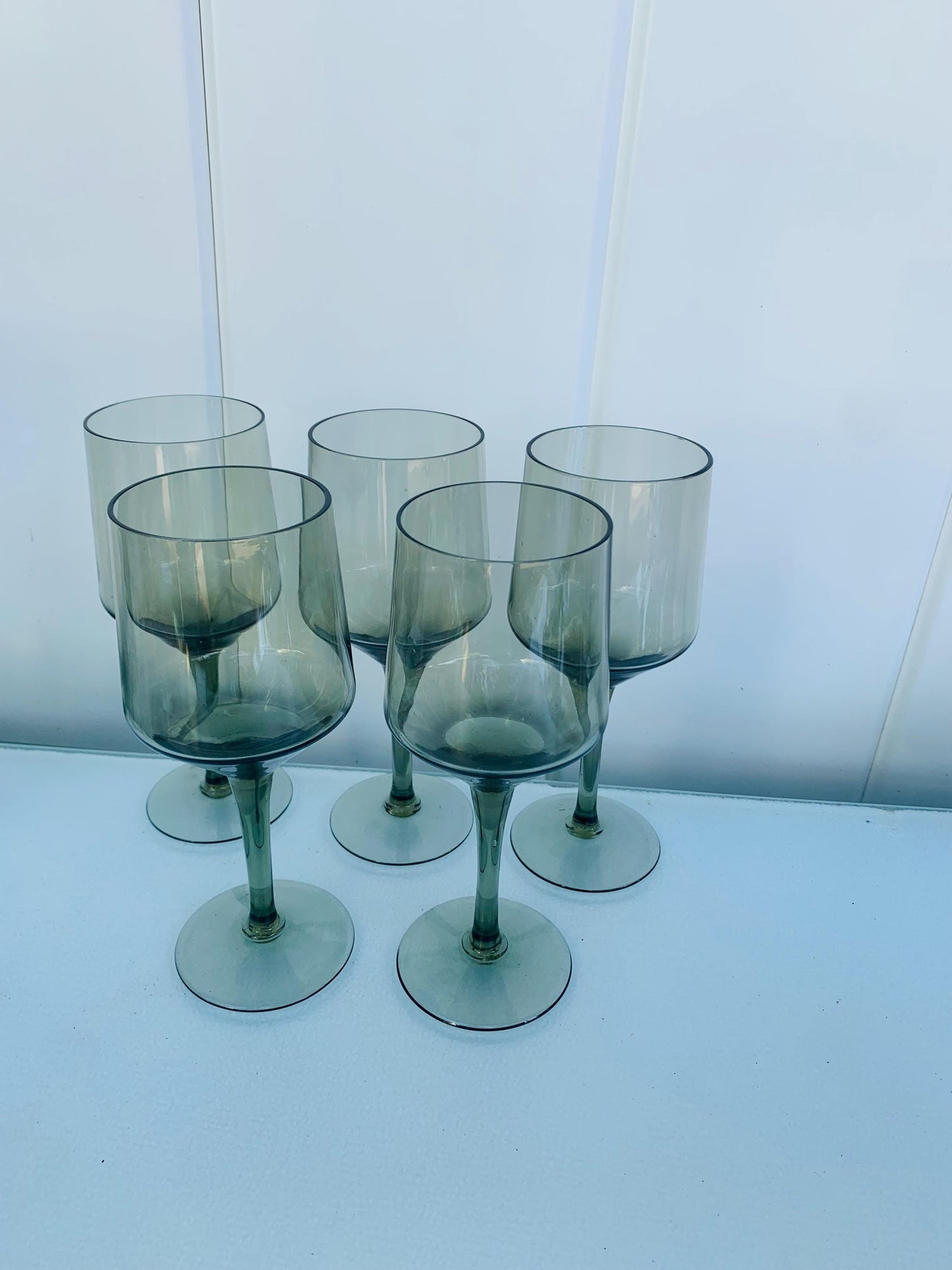 Set of 5 MCM Smokey Gray Wine Glasses