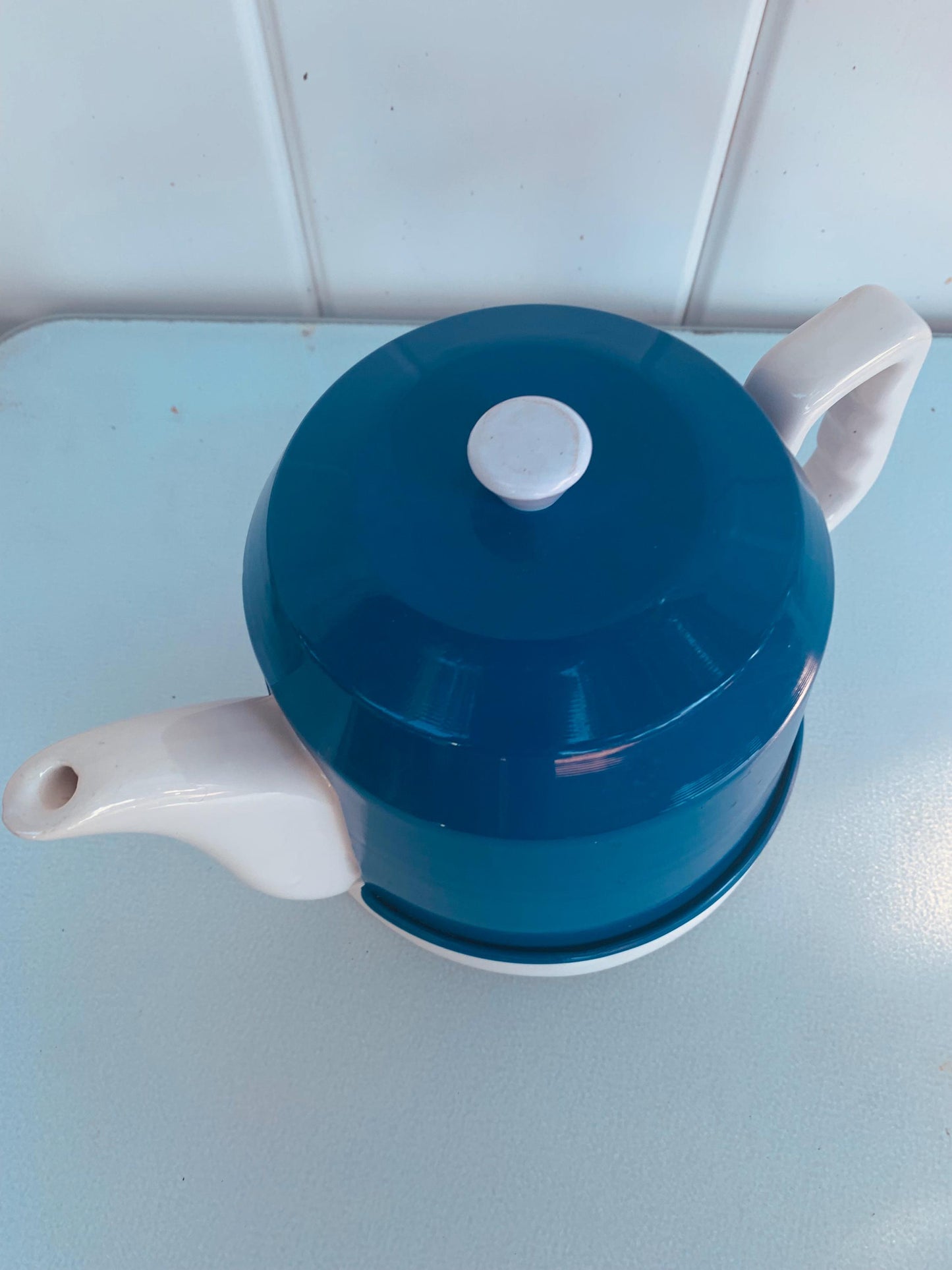 Vintage White Ceramic Teapot with  Removable Blush Coloured Metal Insulator Cover