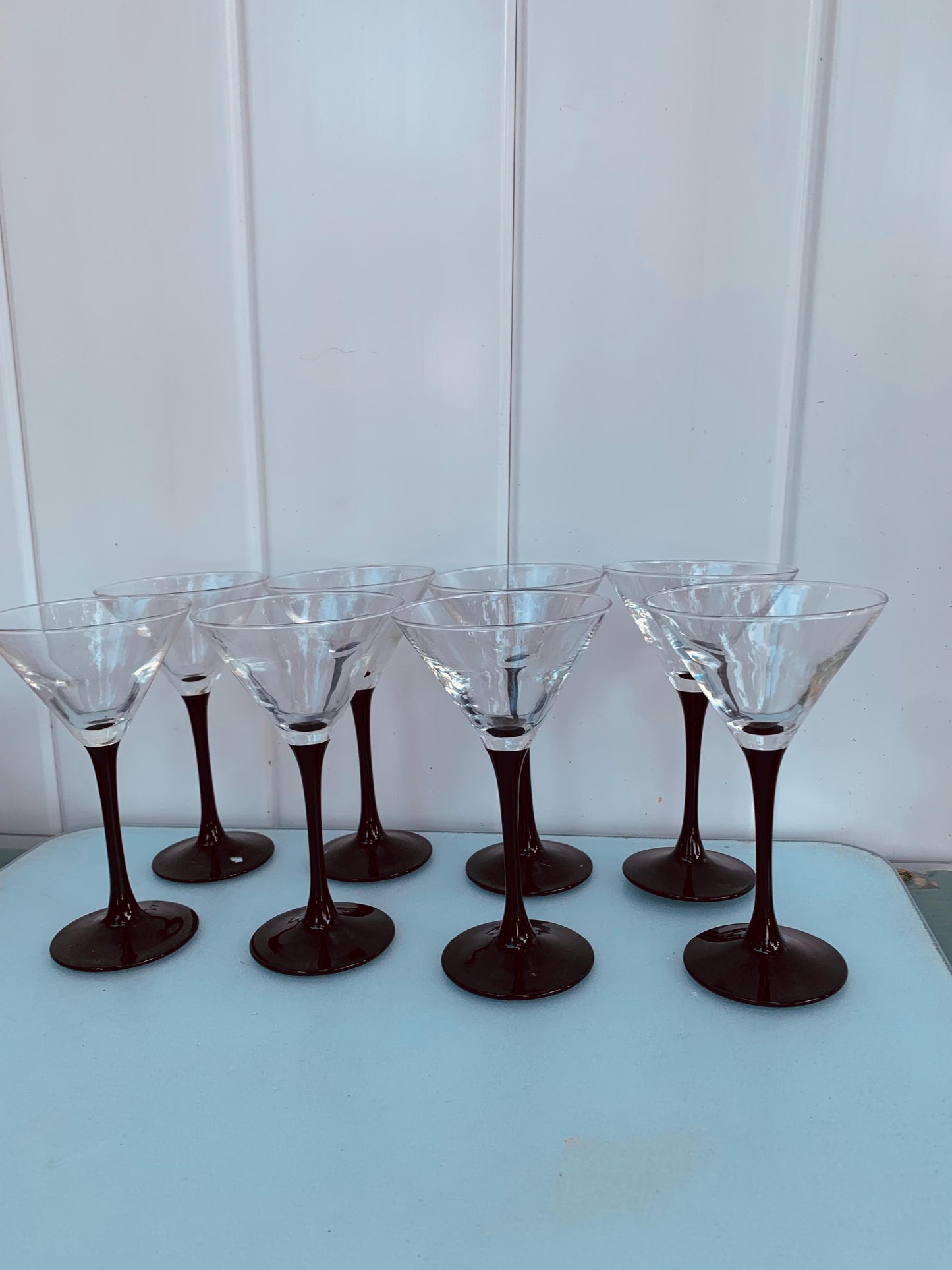 Retro Set of 8 Black Stem Petite Martini Glasses Made in France