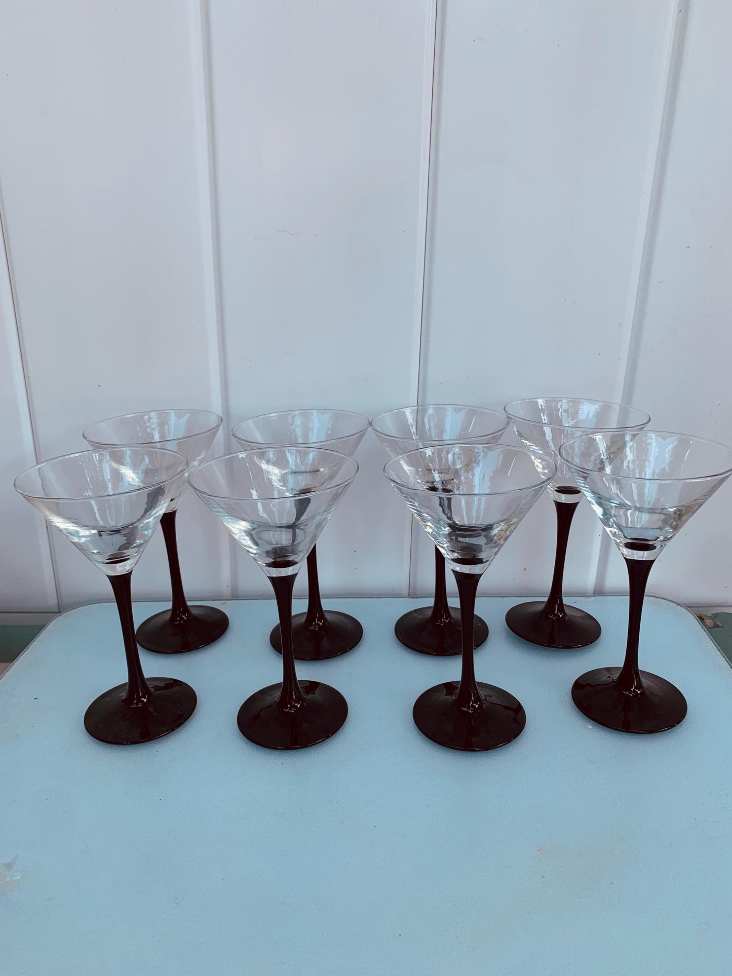 Retro Set of 8 Black Stem Petite Martini Glasses Made in France