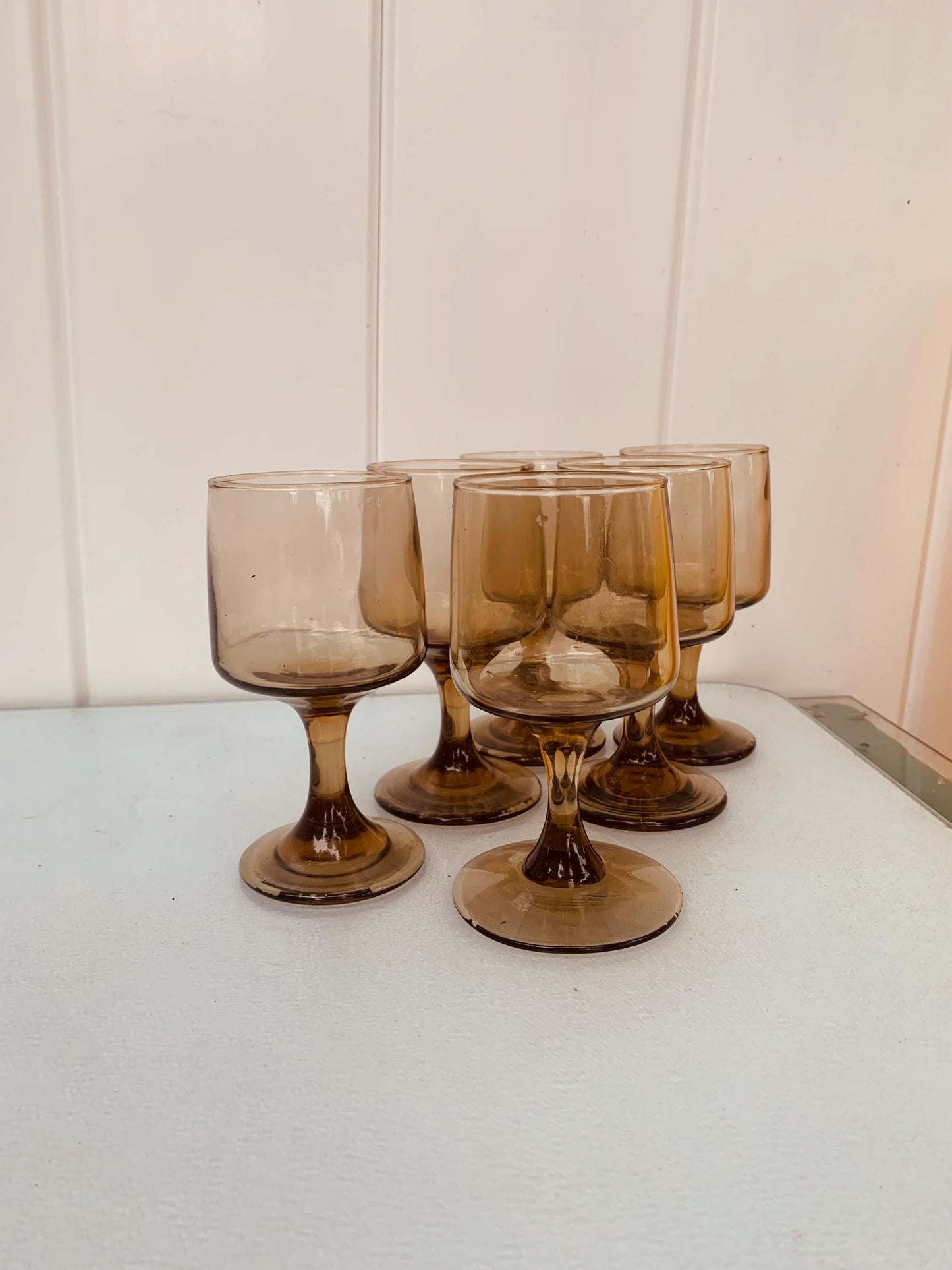 Set of 6 MCM Short Smokey Topaz Wine Glasses