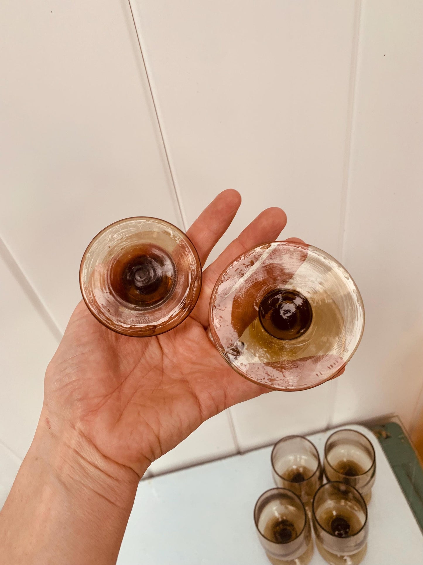 Set of 6 MCM Short Smokey Topaz Wine Glasses
