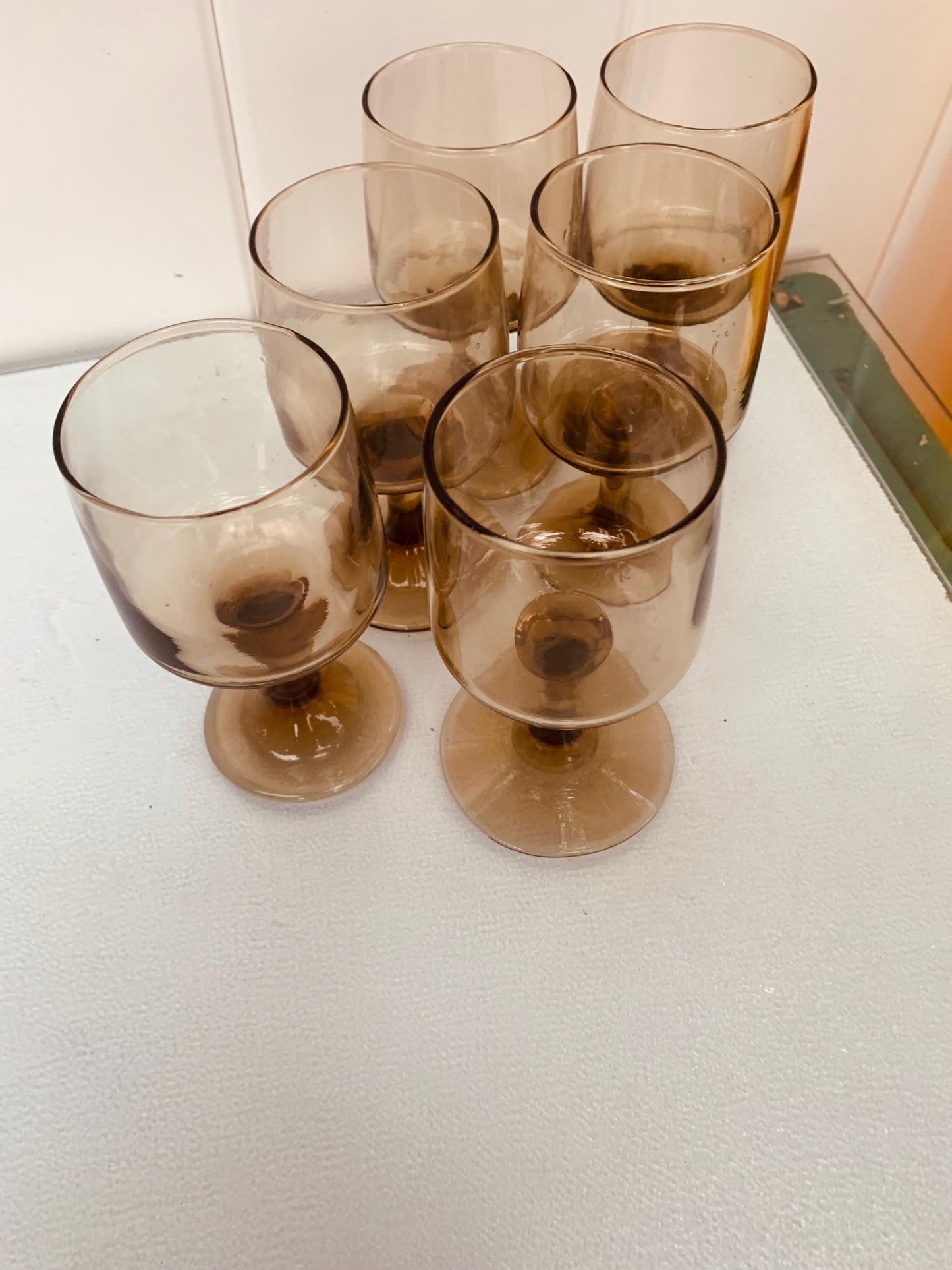 Set of 6 MCM Short Smokey Topaz Wine Glasses