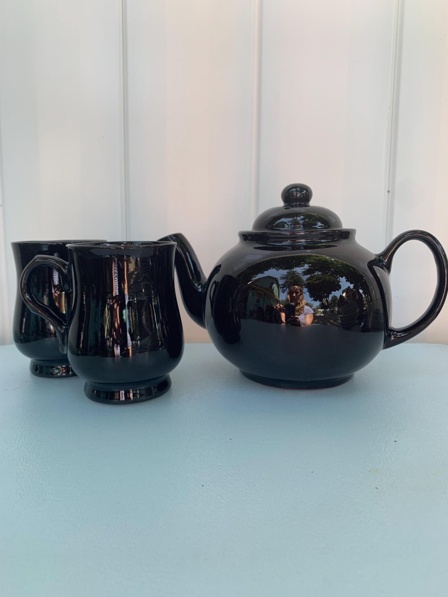 Vintage Deep Chocolate CauldonPottery Teapot and Pair of Mugs Made in England
