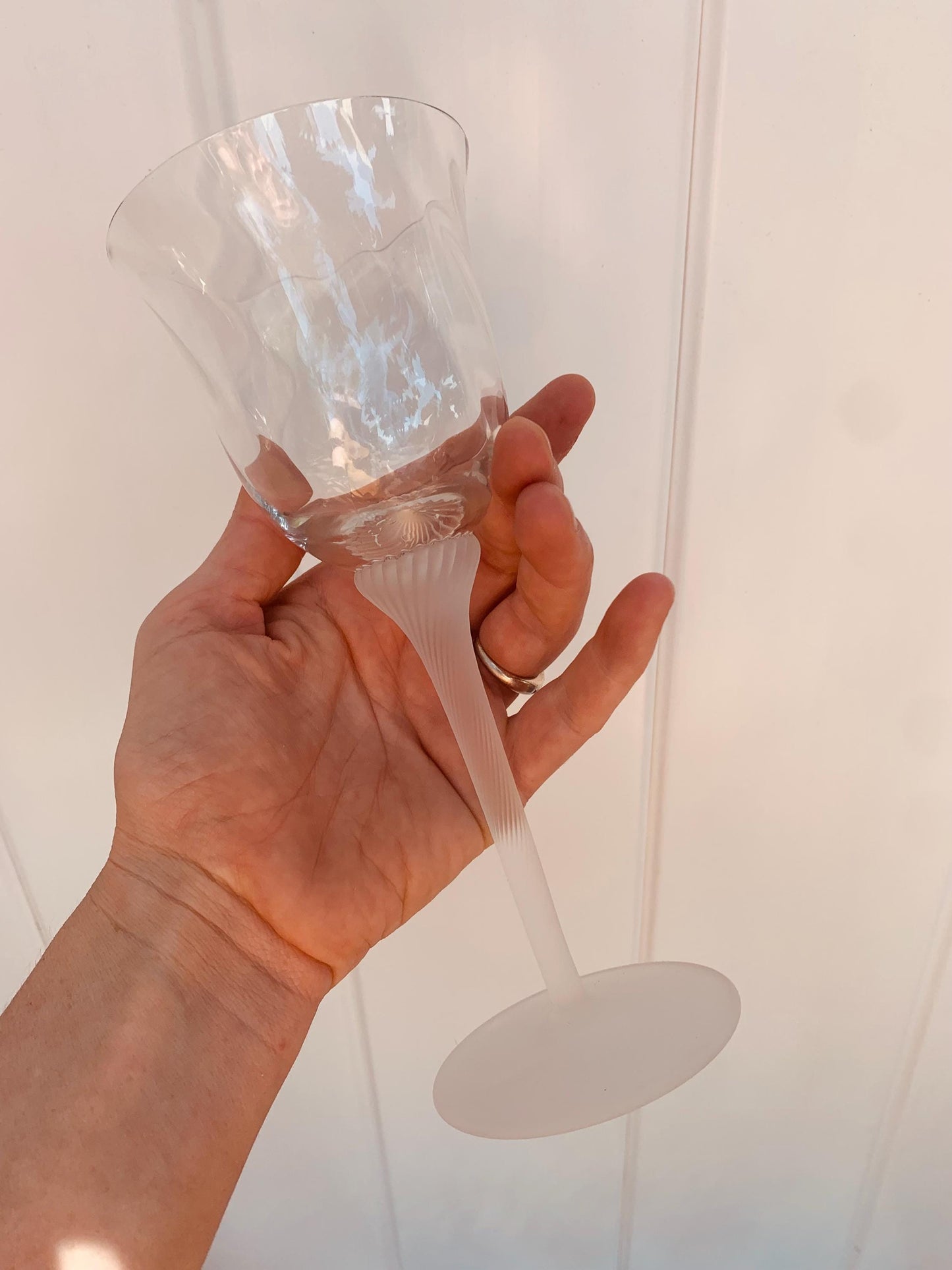 Retro Set of 6  Frosted Twisted Stem Wine Glasses