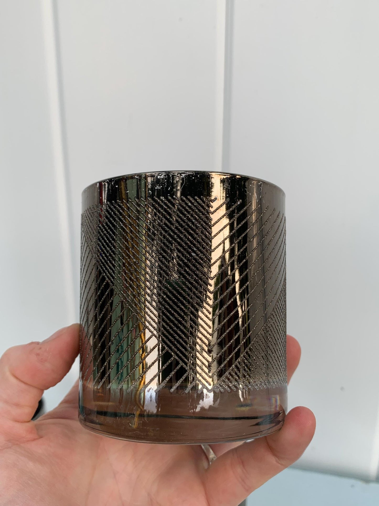 Set of 6 MCM Short Textured Silver Fade Low Ball Tumblers