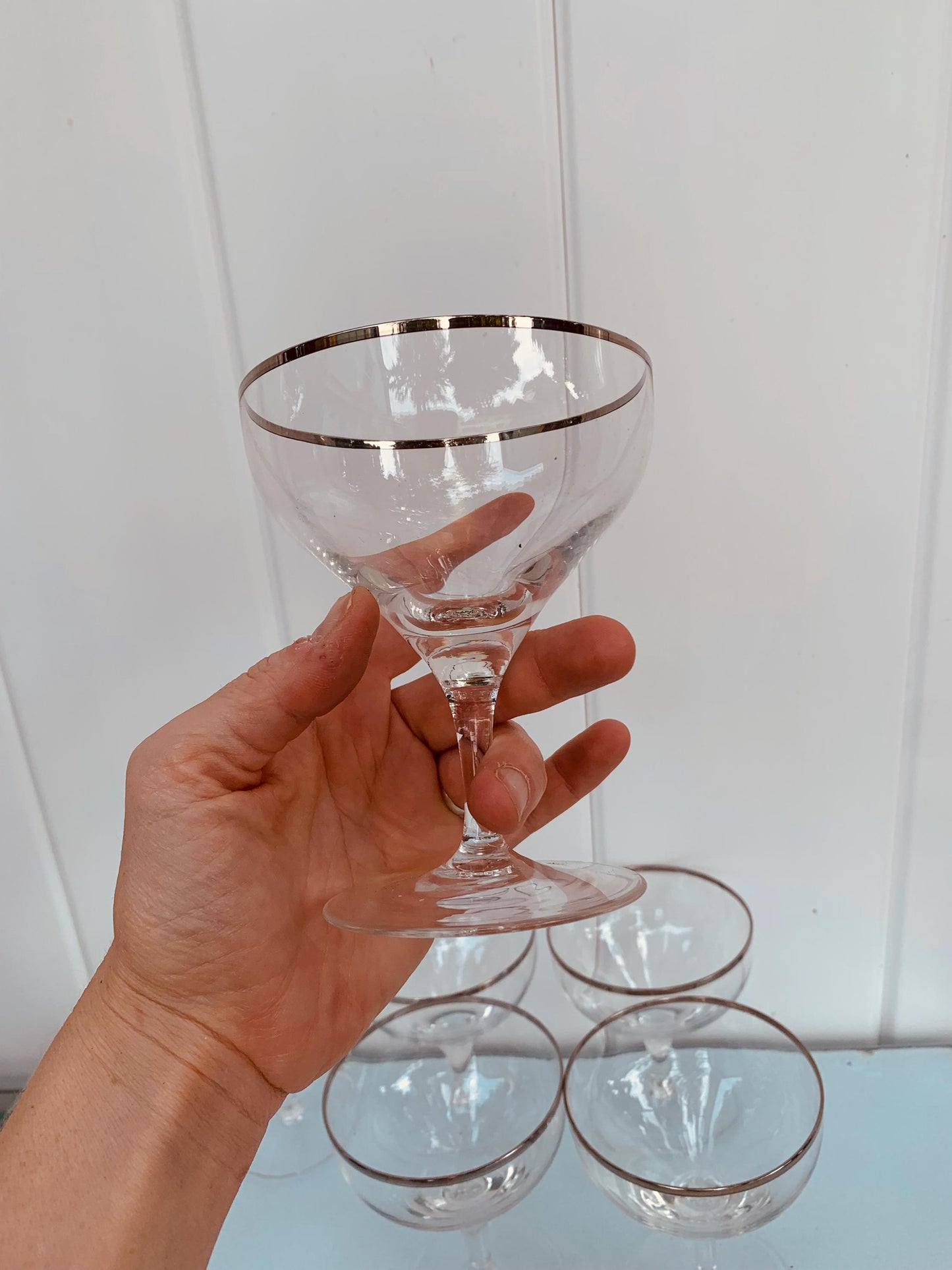Vintage Set of 4 Forest Silver Rimmed Champagne Glasses Made in Germany