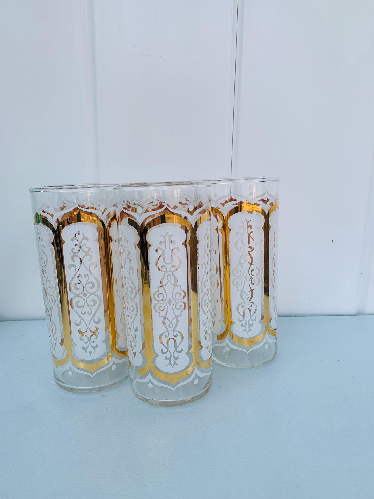 MCM Set of 5 Gold & White Glass Tumblers