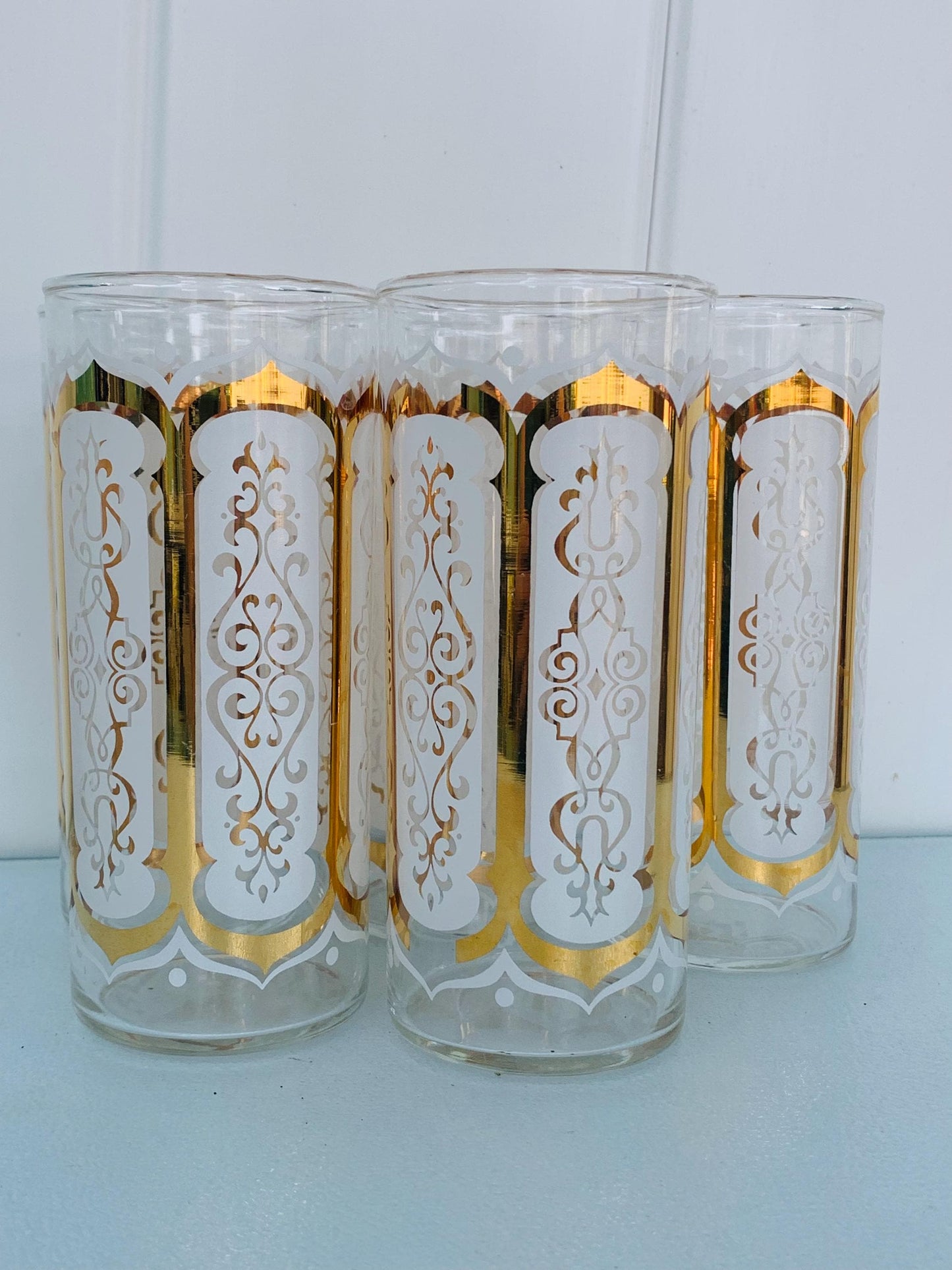MCM Set of 5 Gold & White Glass Tumblers